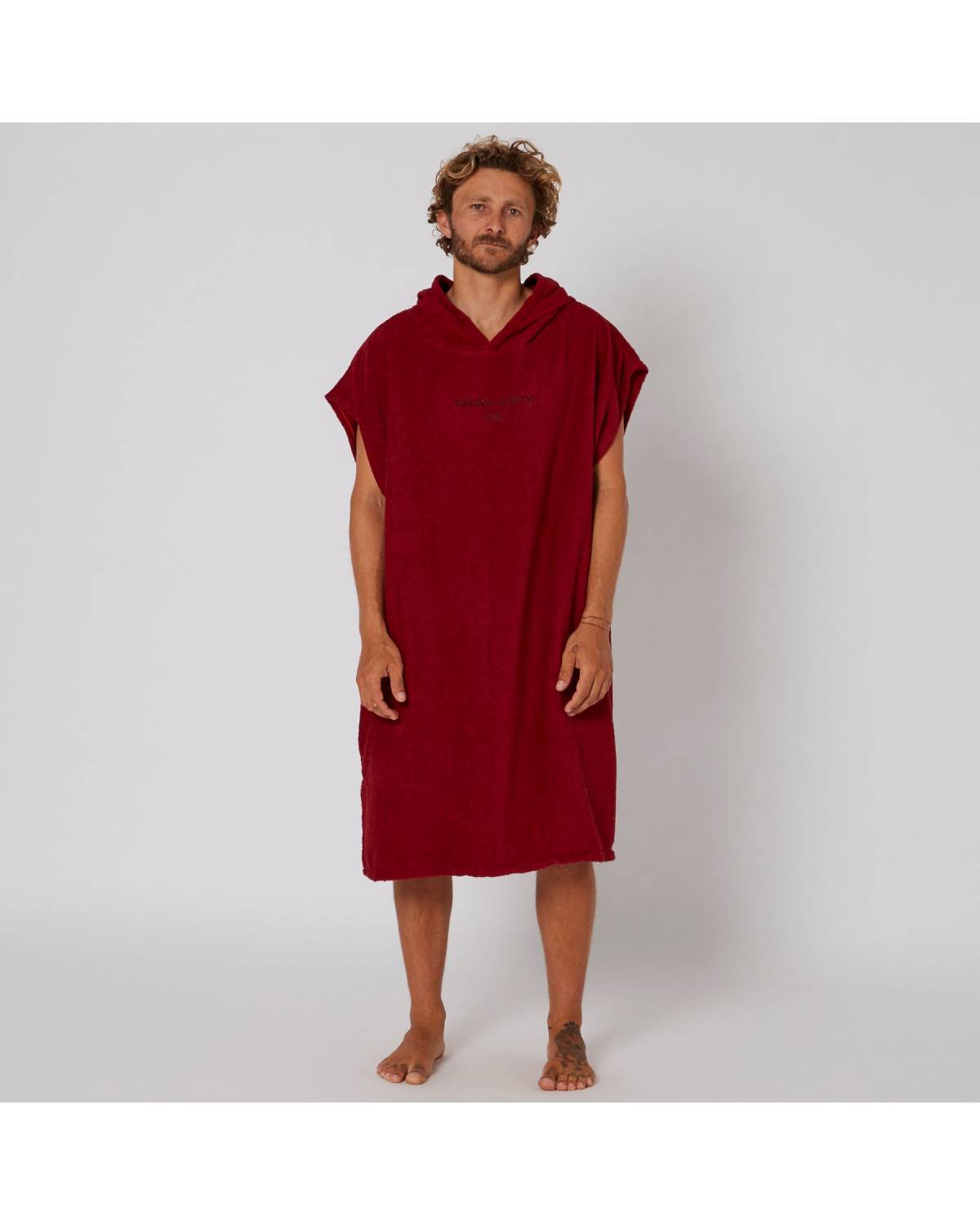 Close-up of Mens Terry Hooded Poncho - Blood Red
