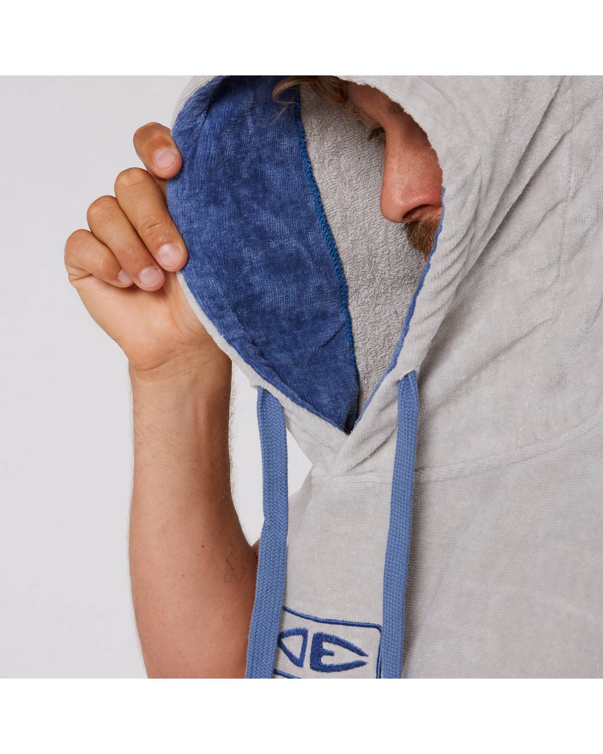 Mens Daybreak Hooded Poncho Light Grey Side View