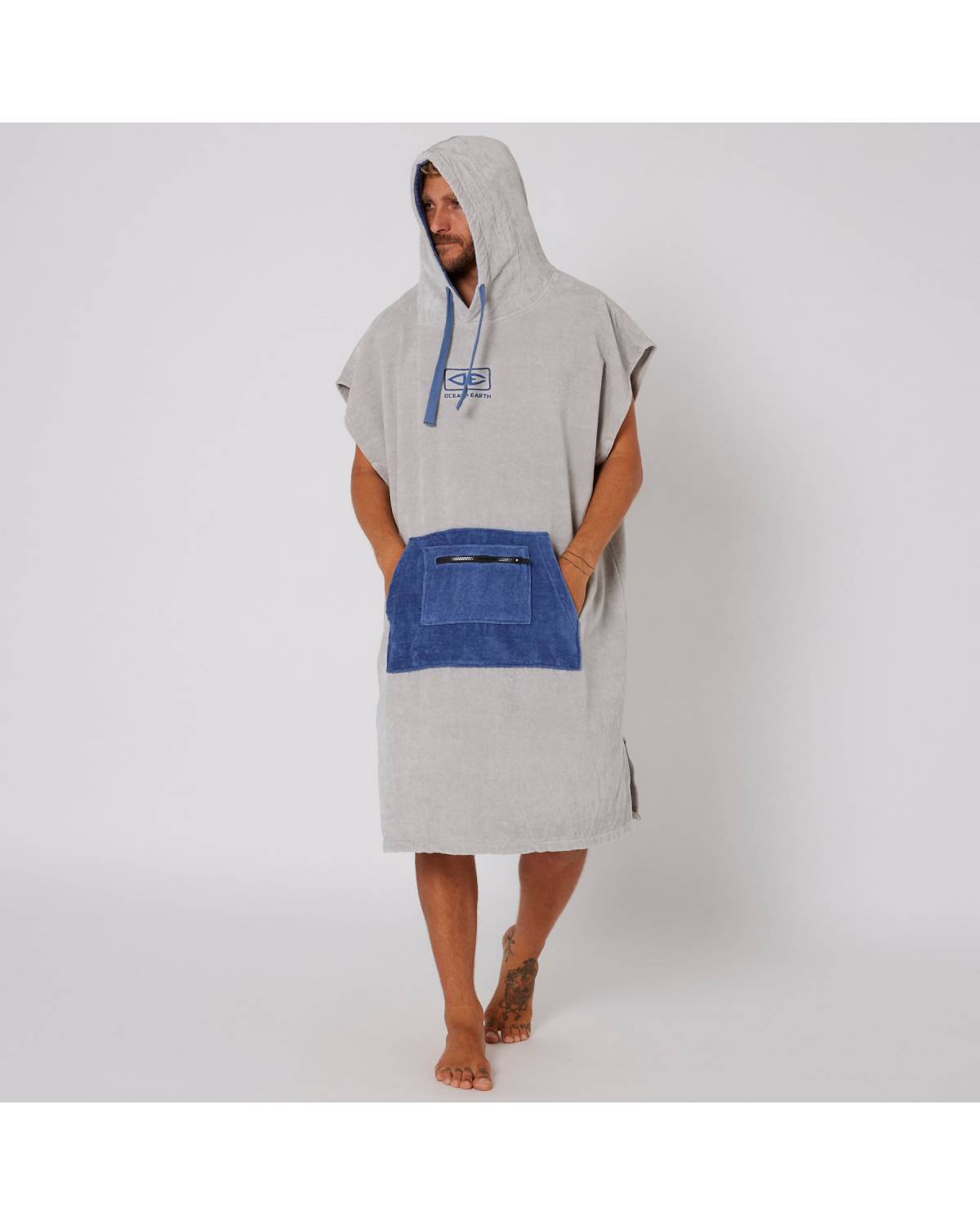 Mens Daybreak Hooded Poncho Light Grey Front View