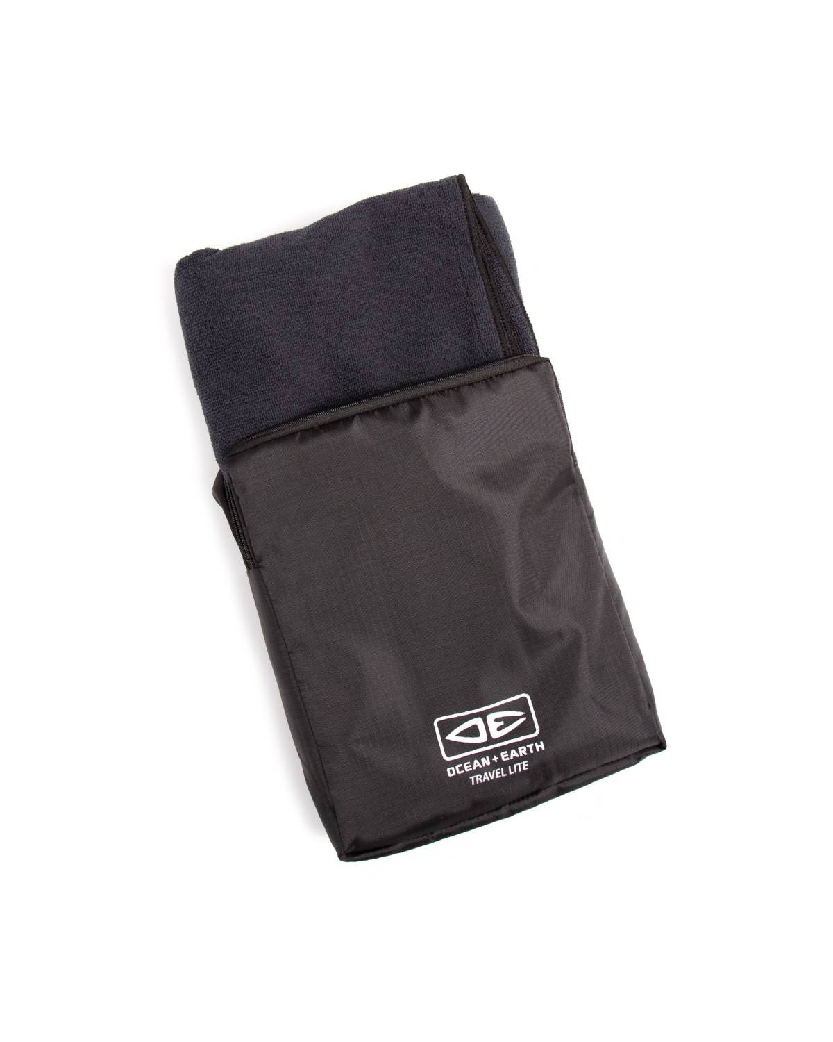 Towel folded in black mesh bag
