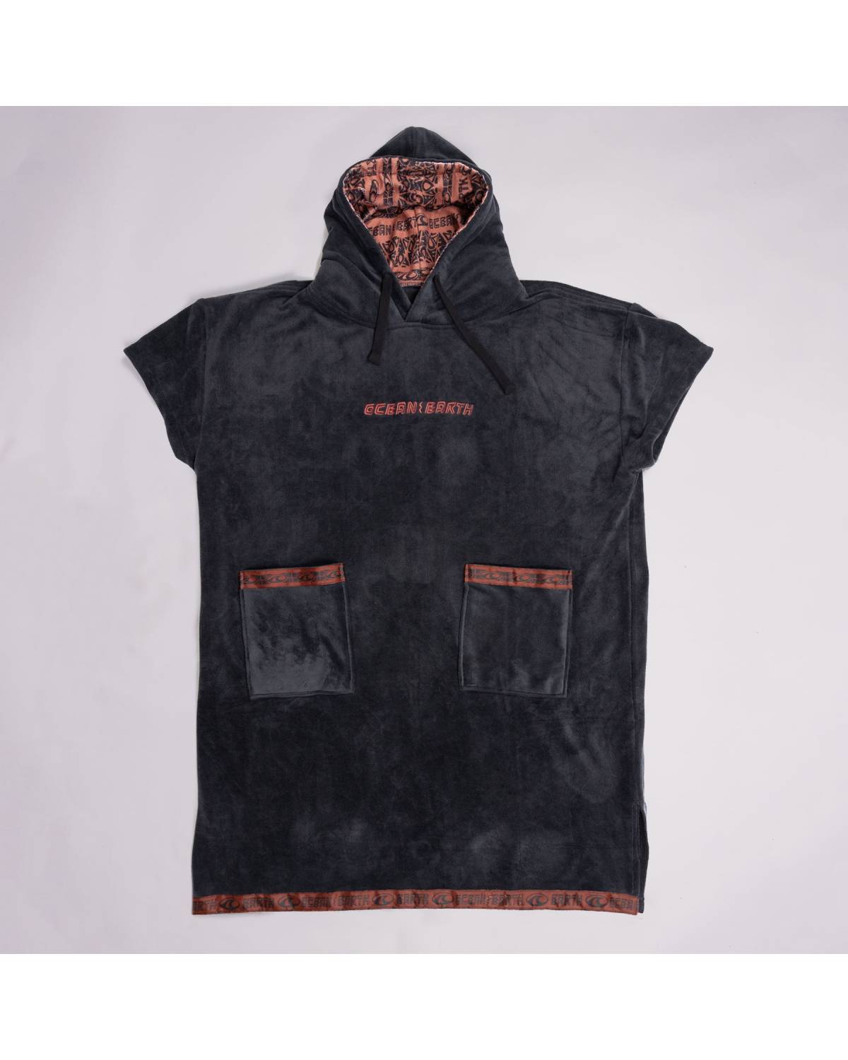 Front view of dull black poncho