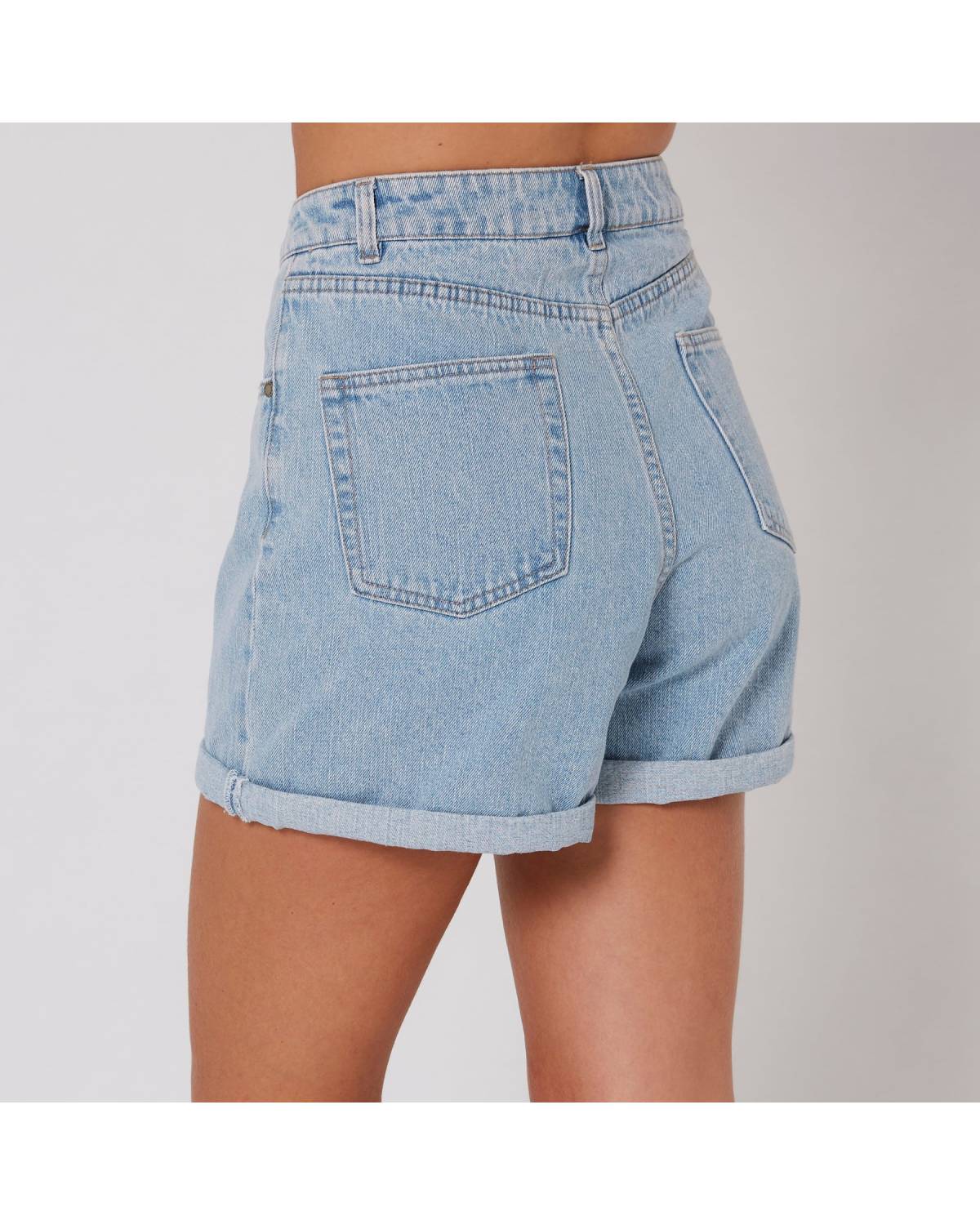 Back view of denim shorts