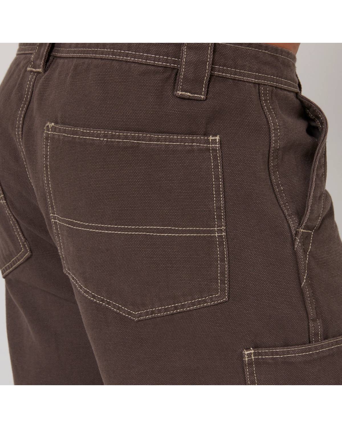 Close-up of grey shorts stitching