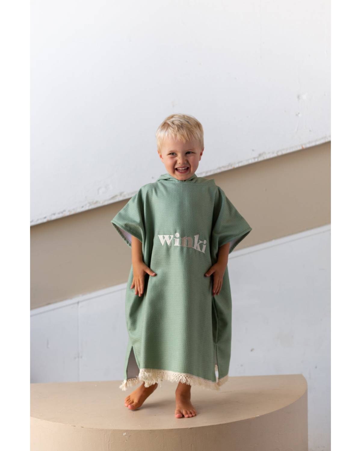 Child in Sage Hooded Towel