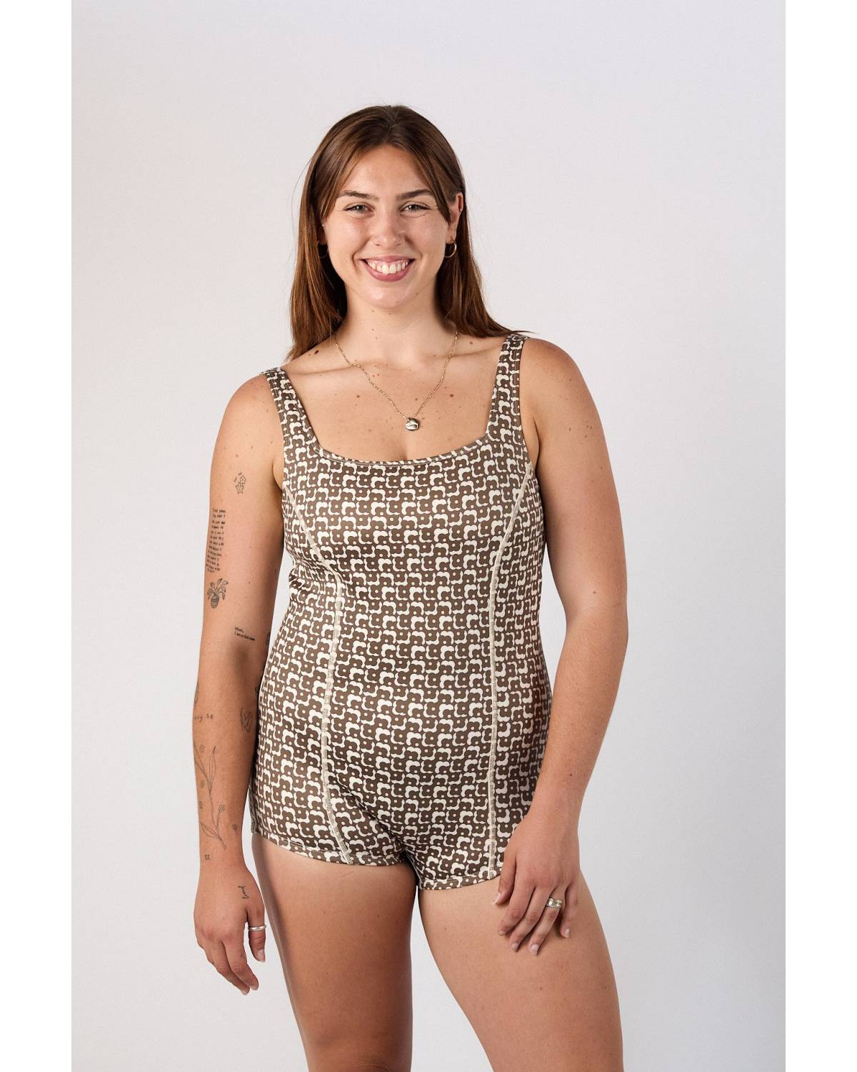 Model wearing Cindy Cocoa swimsuit
