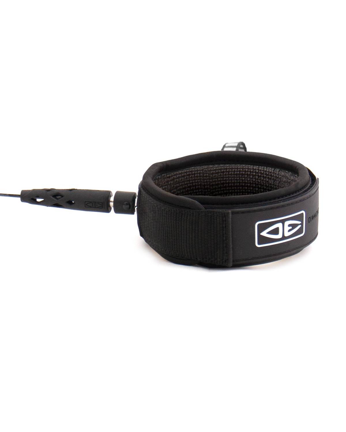 Black knee coil leash close-up