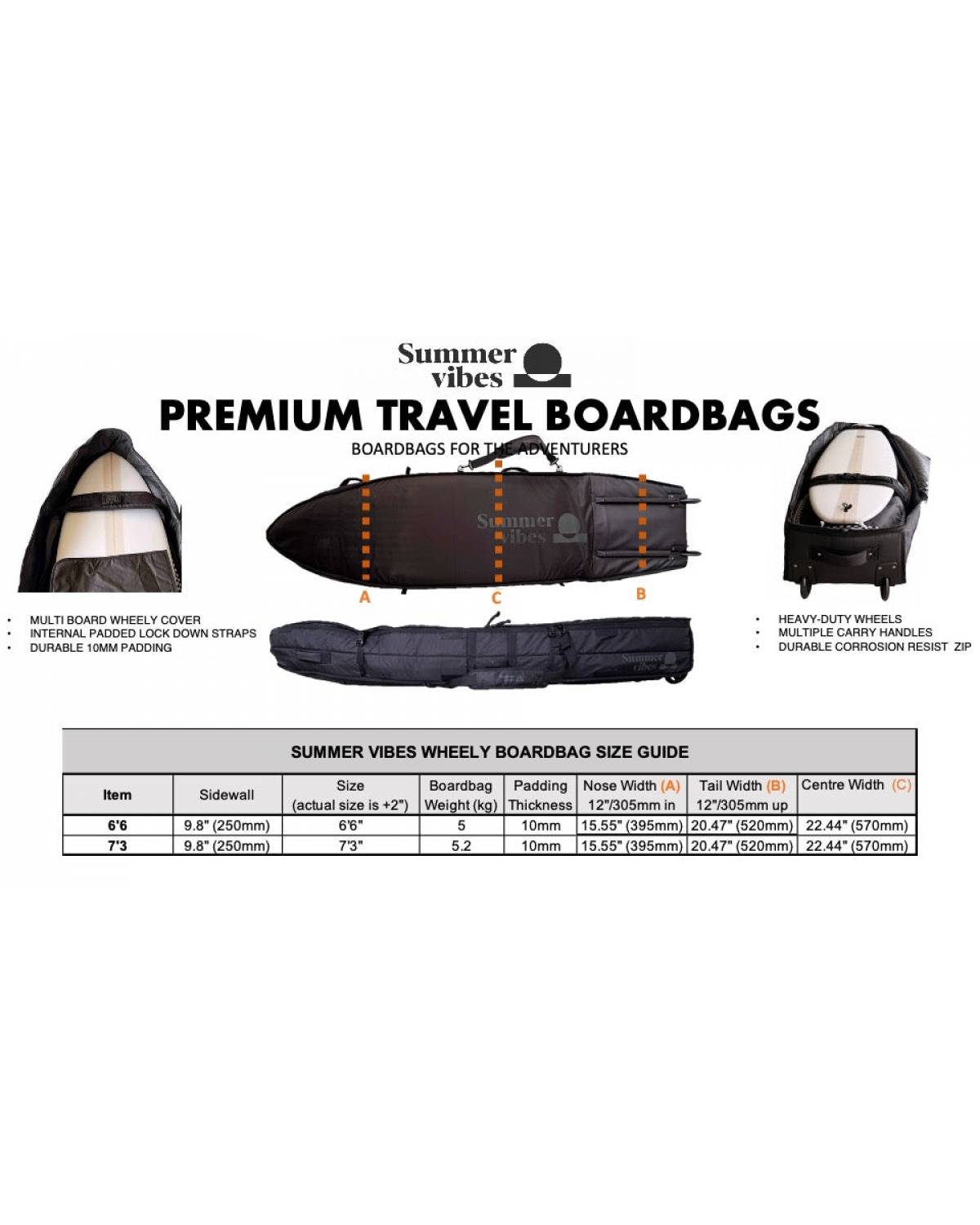 Summer vibes Premium Wheely Travel Cover 3-4 Surfboard Boardbag