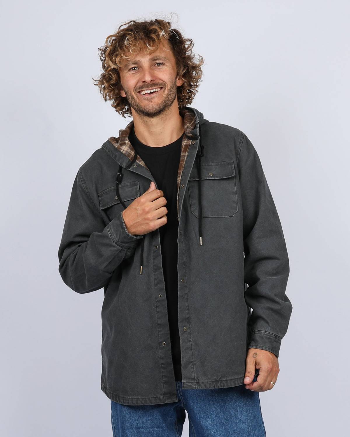 Kauai Hooded Canvas Jacket - Charcoal