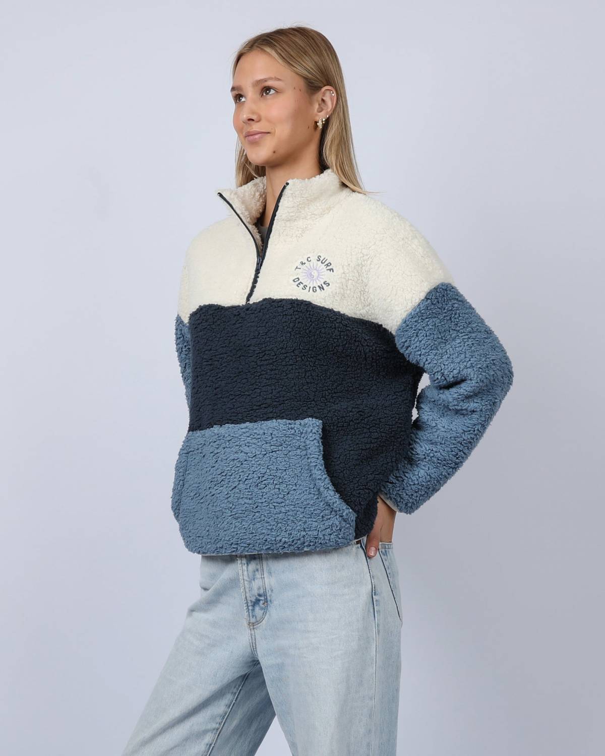Blockout 1/4 Zip Sherpa - Blue