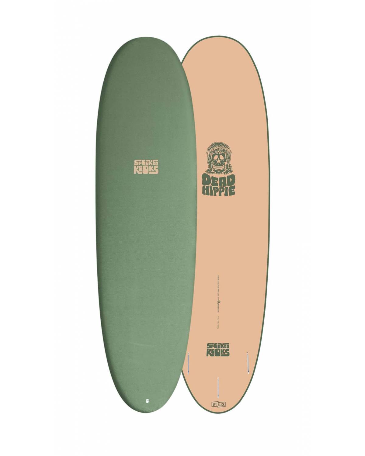 Spooked Kooks | DEAD HIPPIE 7'0" - Wax Free Textured Deck | EUCA GREEN x CREAM