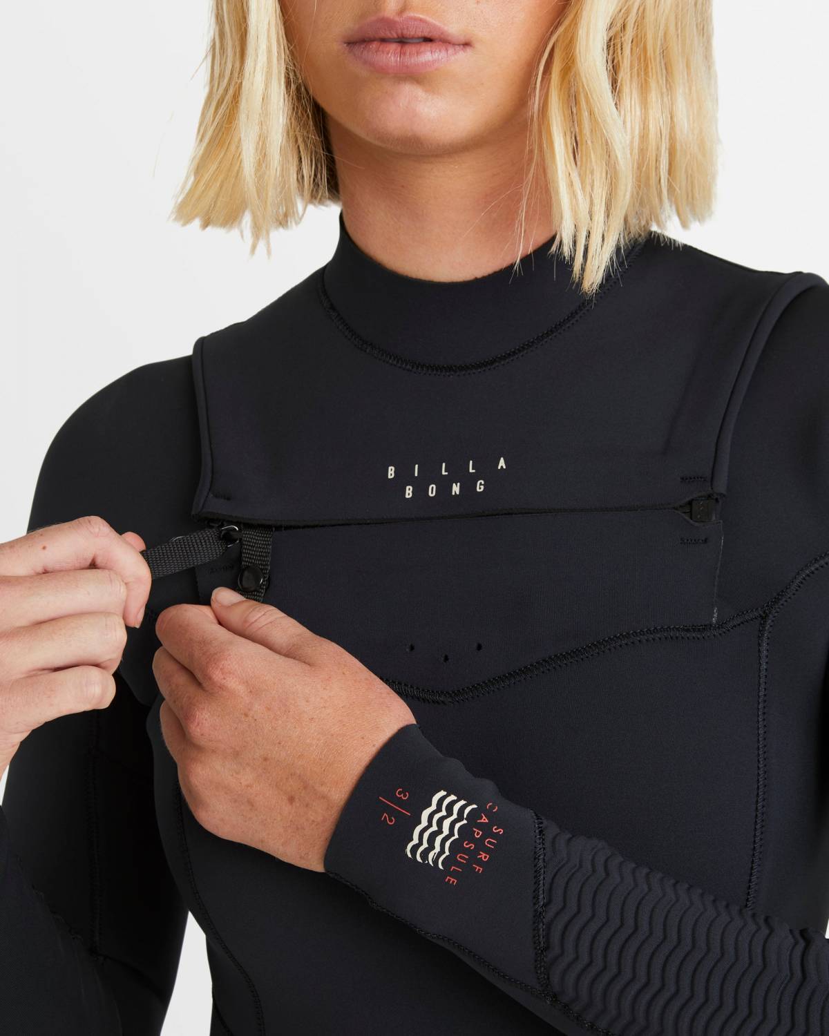 Close-up of chest zip