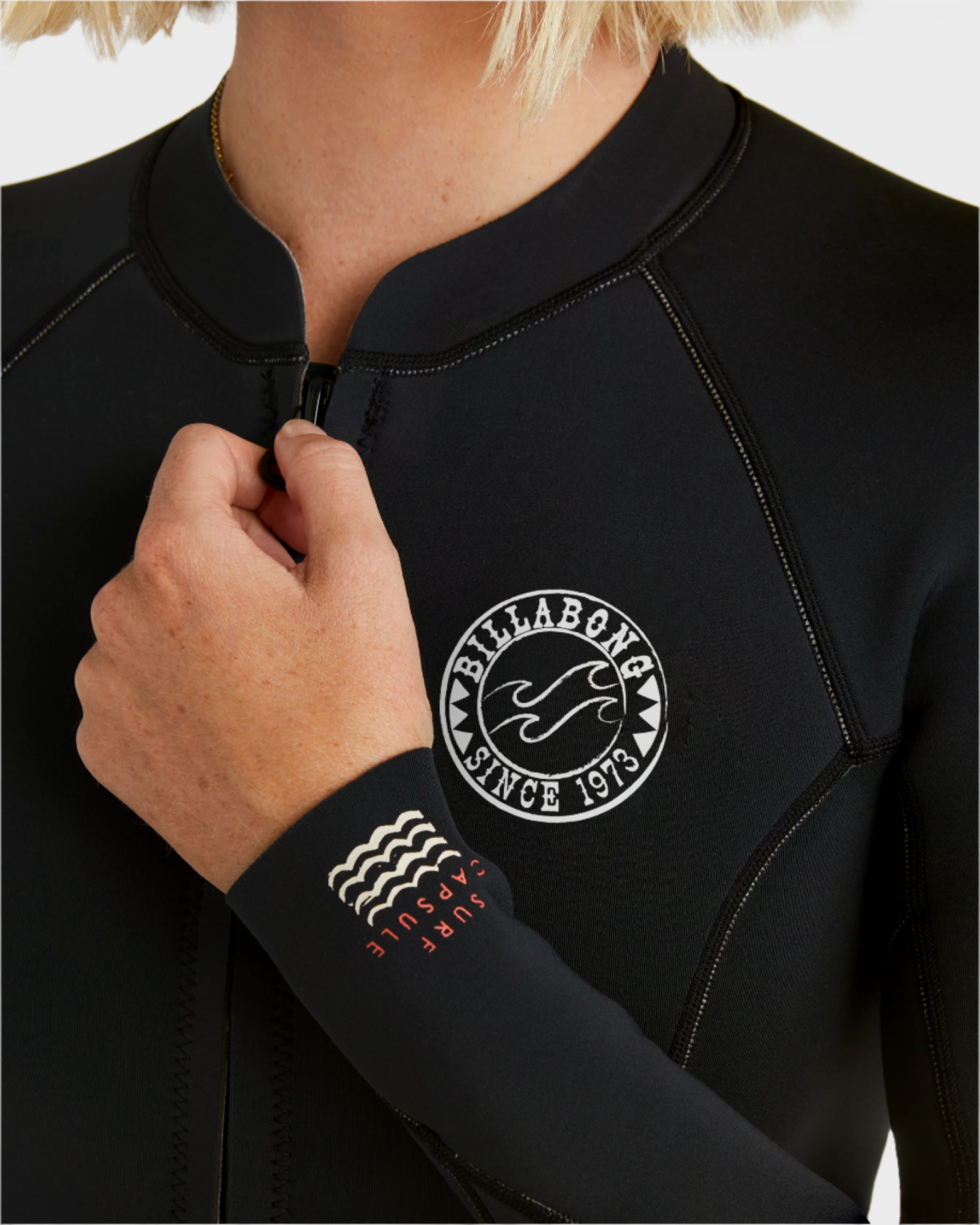 Close-up of logo on wetsuit