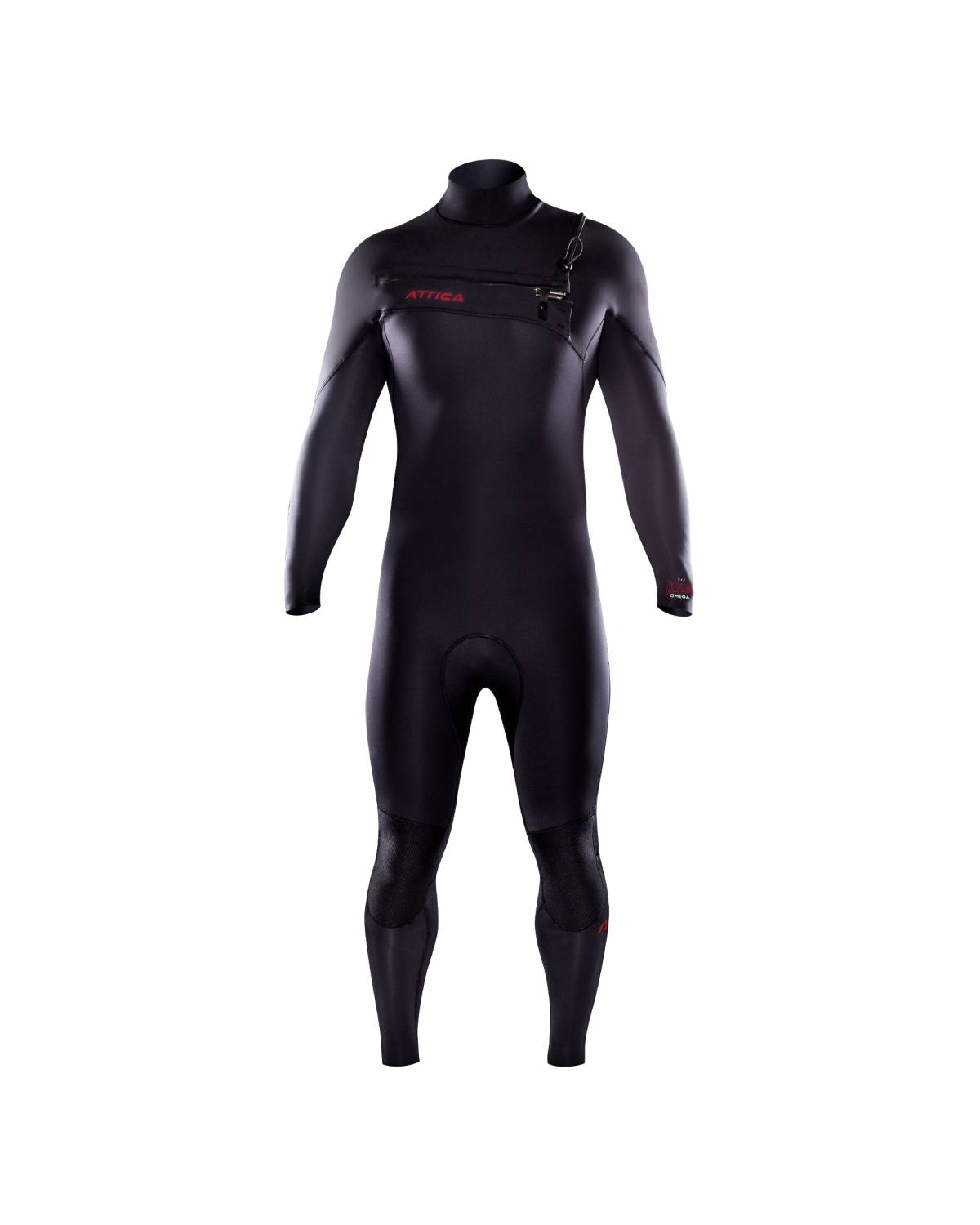 Attica Omega 3/2 Chest Zip Steamer - Black/Red front