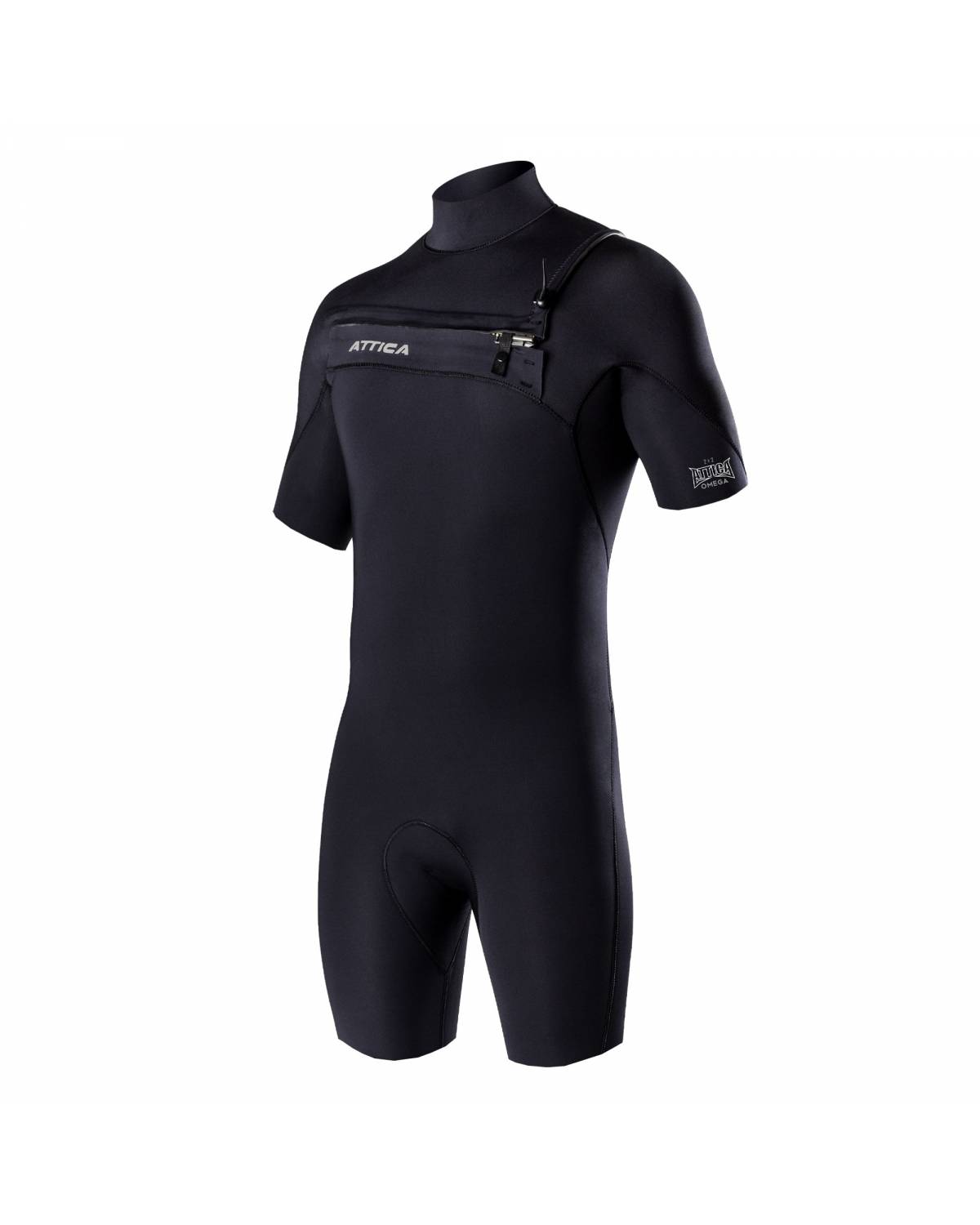 Attica Omega 2/2 S/S Chest Zip Spring Suit - Black/Silver front