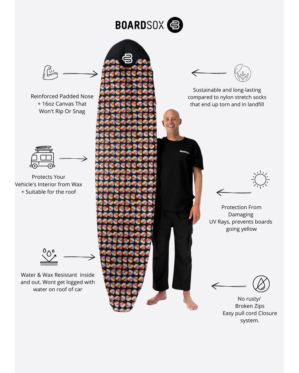 Boardsox Ozzie Wright Alien Love Flower Surfboard Cover - Mid/Long  features