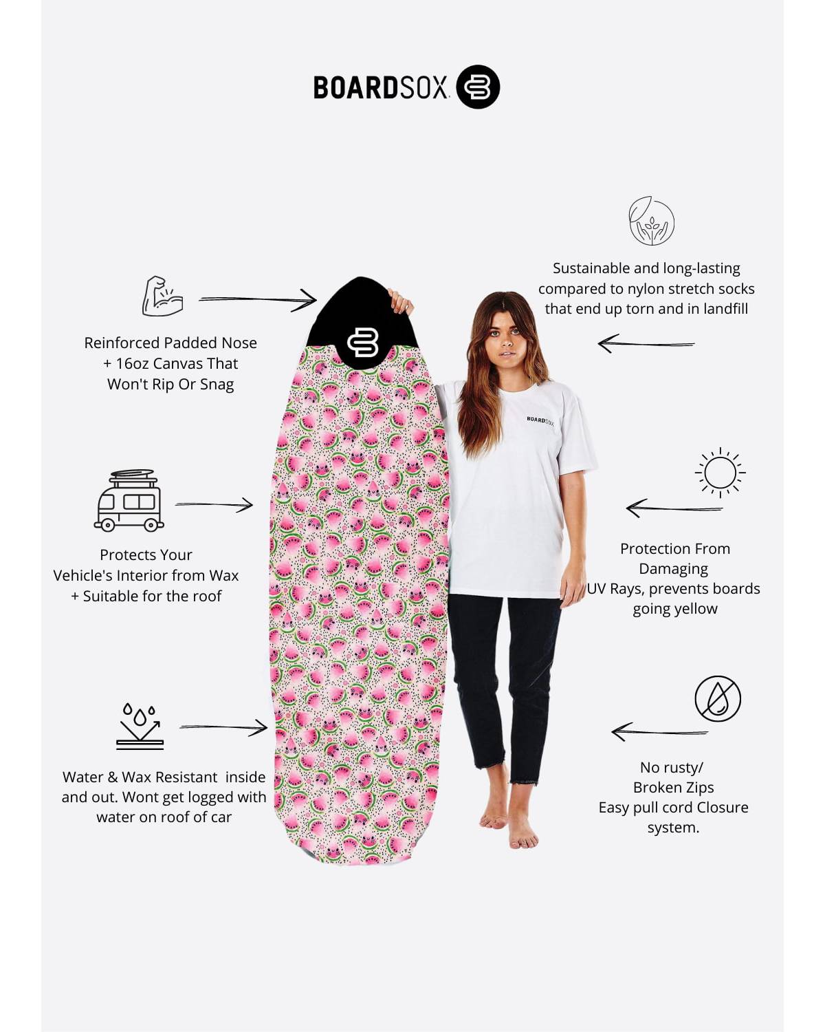 Boardsox Watermelon Surfboard Cover - Funboard features