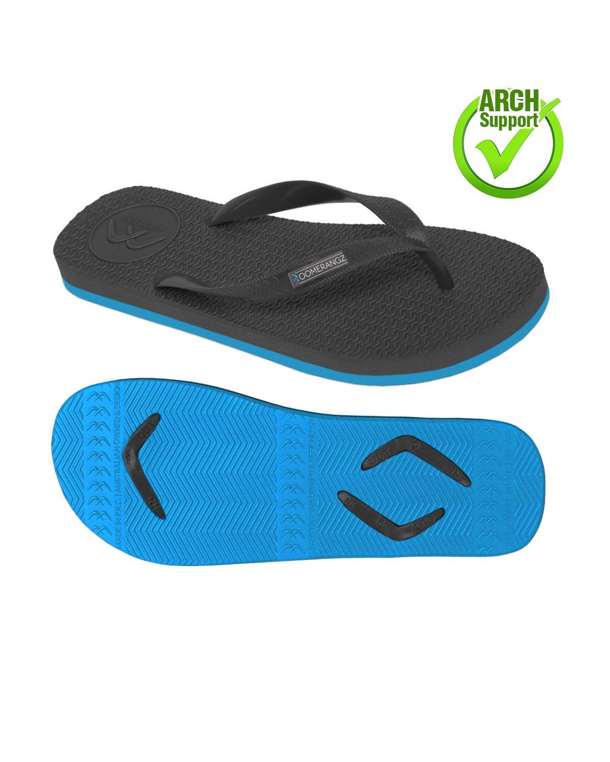 Boomerangz Men's Black/Blue Thongs arch