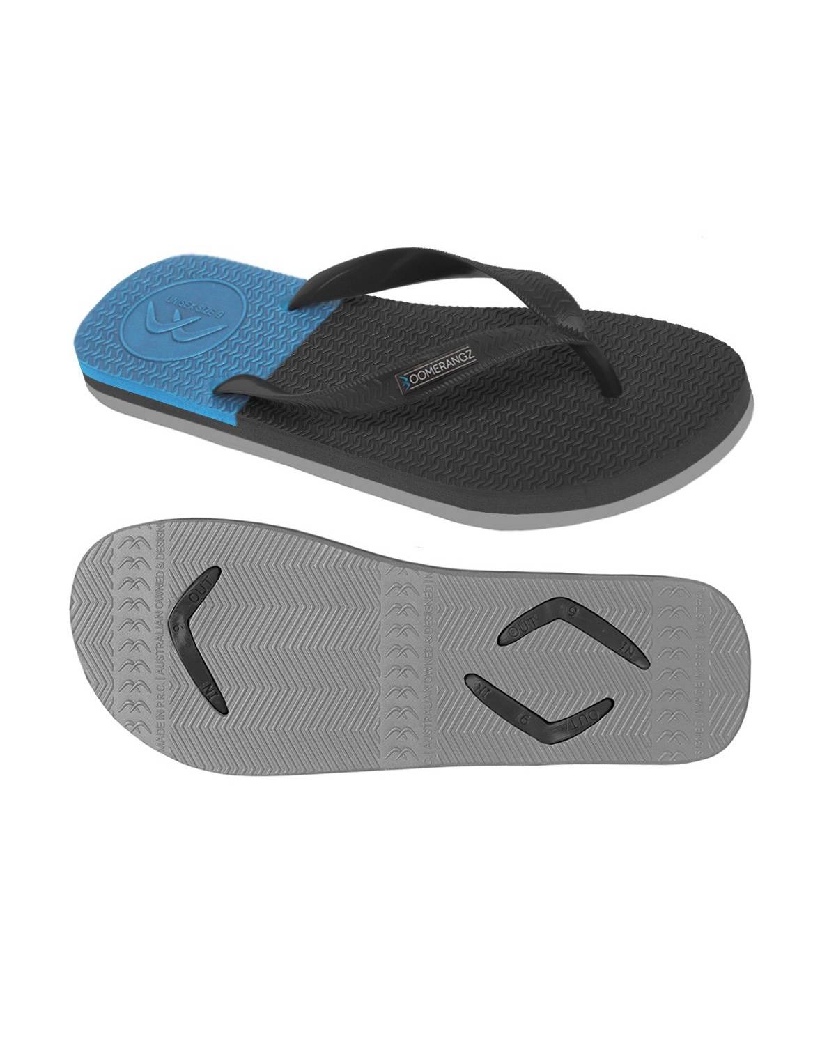 Boomerangz Men's Black/Gray/Blue Thongs 1