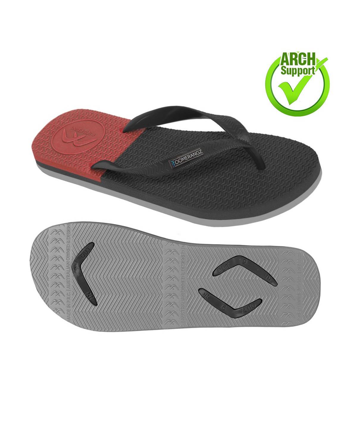 Boomerangz Men's Black/Grey/Red Thongs arch