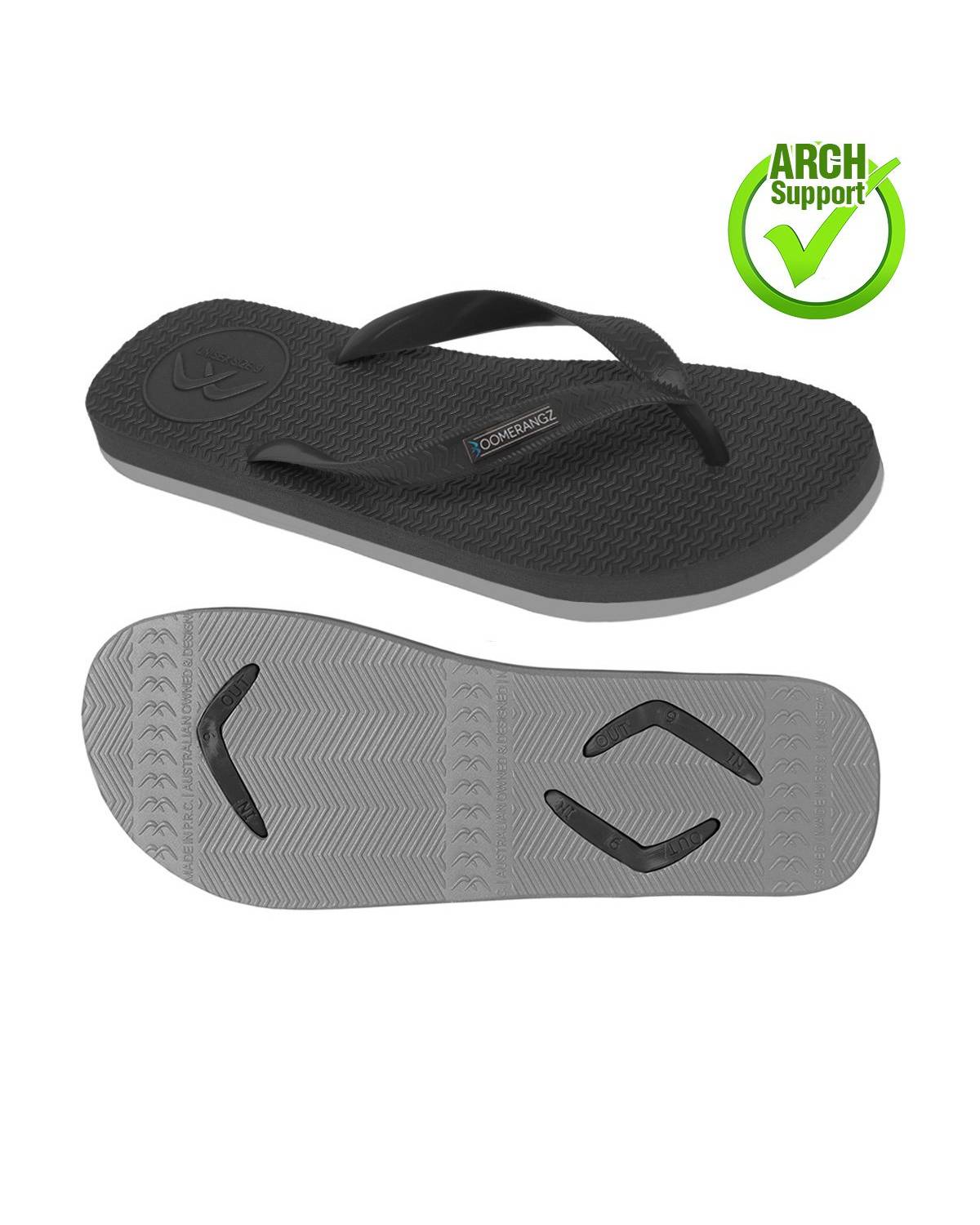 Boomerangz Men's Black/Grey Thongs arch