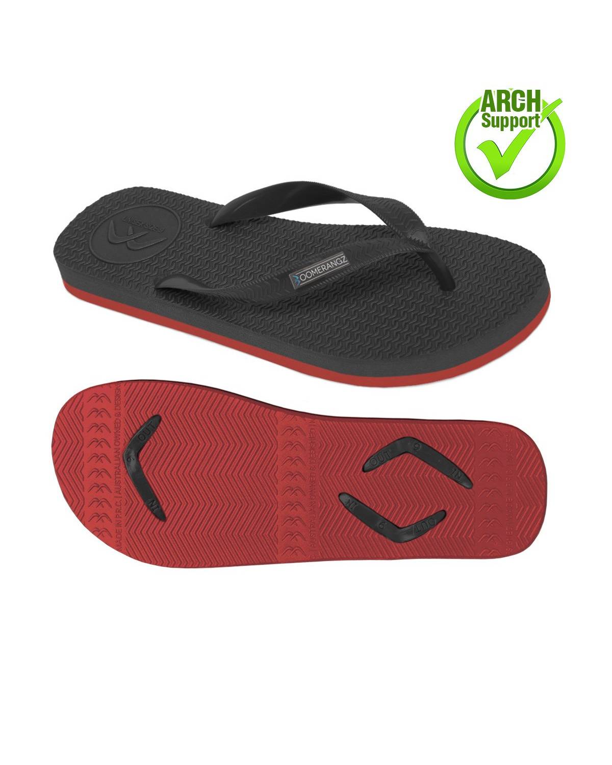 Boomerangz Men's Black/Red Thongs arch
