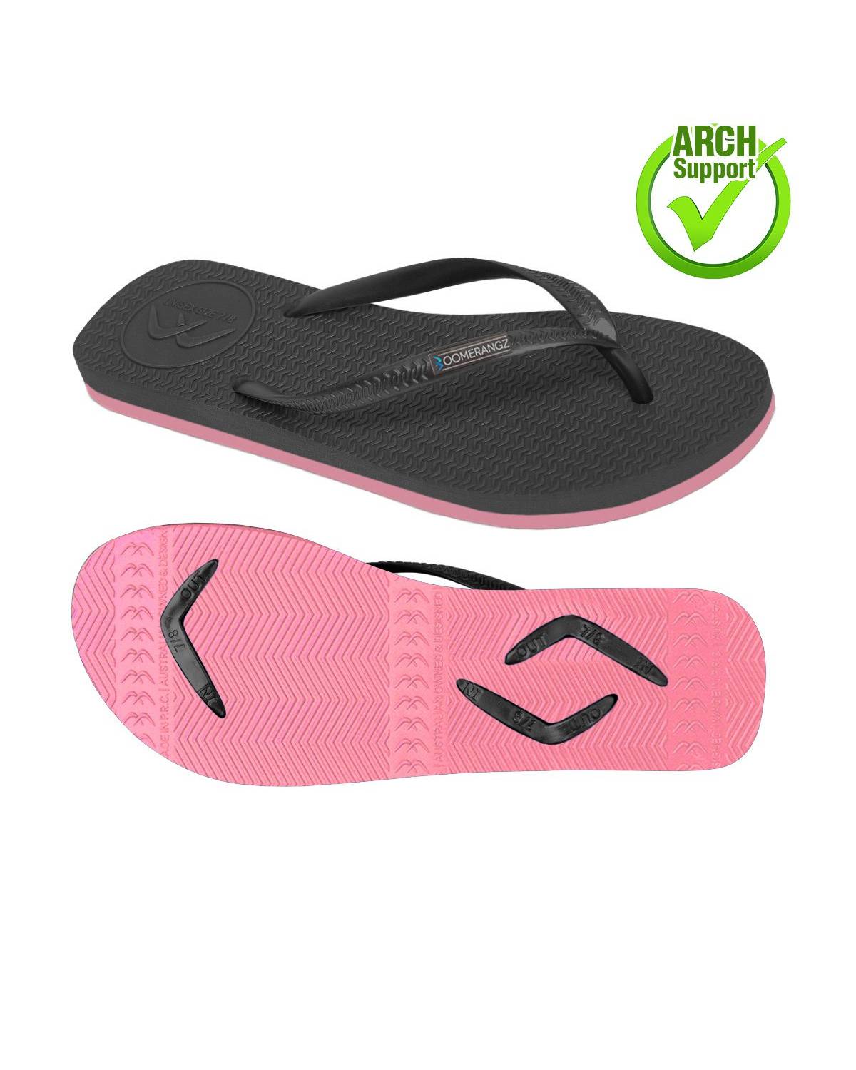 Boomerangz Women's Black/Pink Thongs arch
