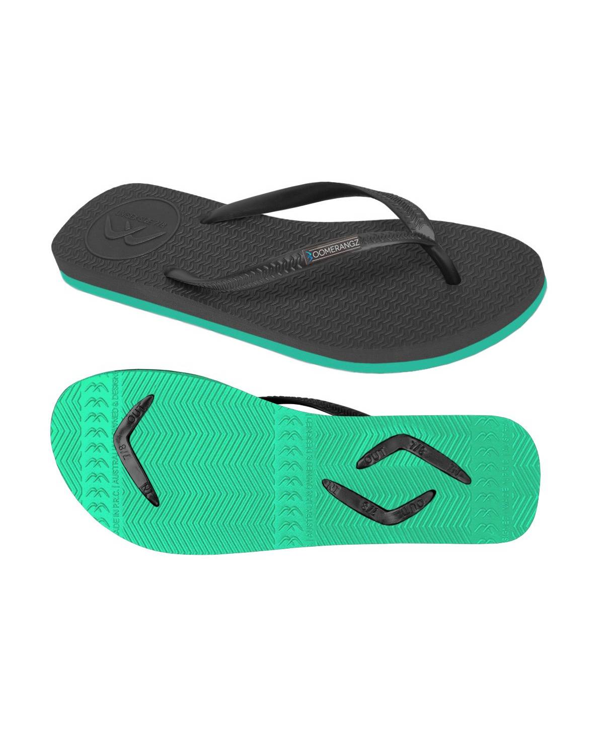 Boomerangz Women's Black/Teal Thongs