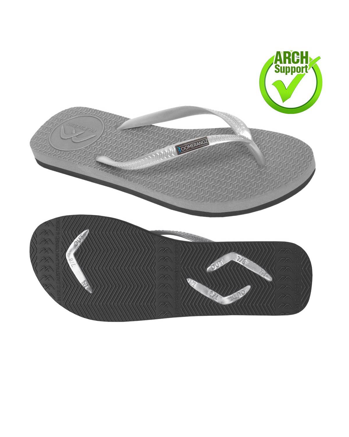 Boomerangz Women's Grey/Black Thongs arch