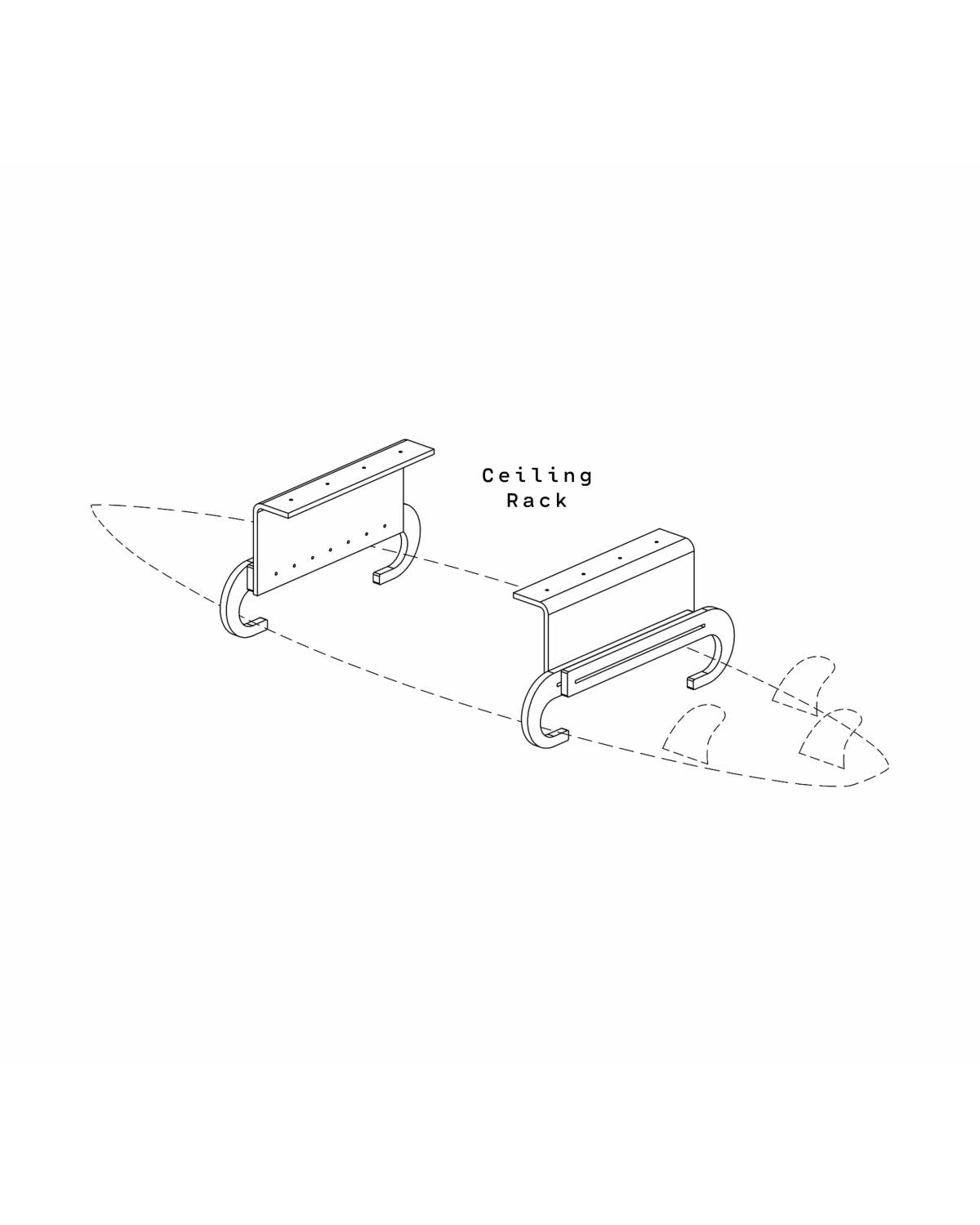 Ghost Racks Surfboard Ceiling Mount Racks - technical drawing