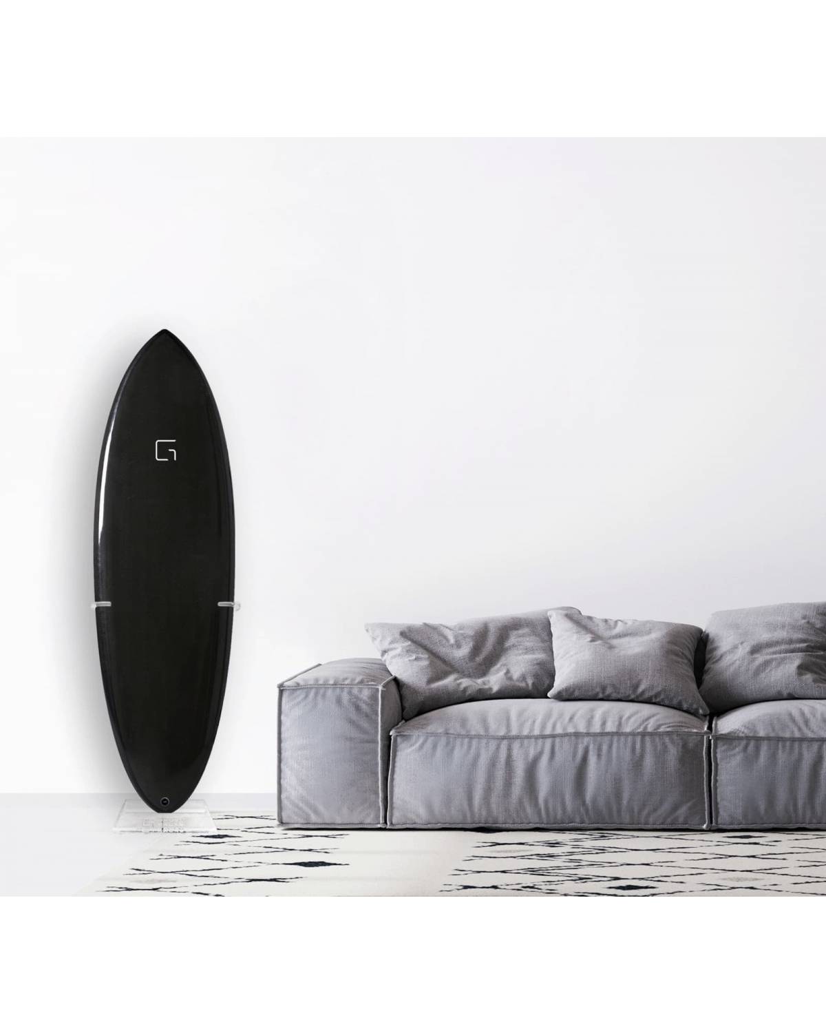 Ghost Racks Free Standing Surfboard Display Stand - single holding black surfboard