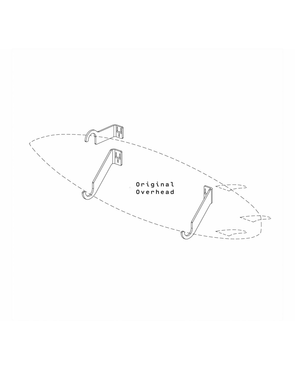 Ghost Racks Horizontal Surfboard Overhead Wall Mount - technical drawing