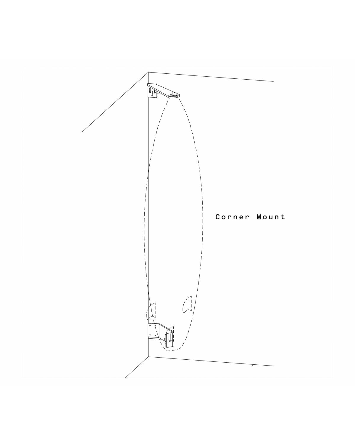 Ghost Racks Surfboard Corner Wall Rack Mount - technical drawing