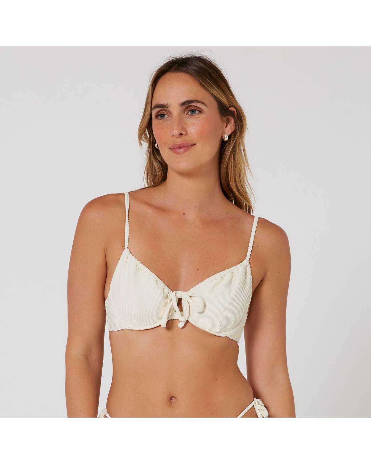 Hyams-Rib Tie Front Top - Coconut