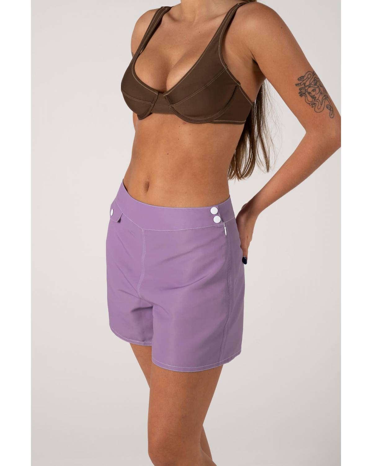 Side view purple trunks