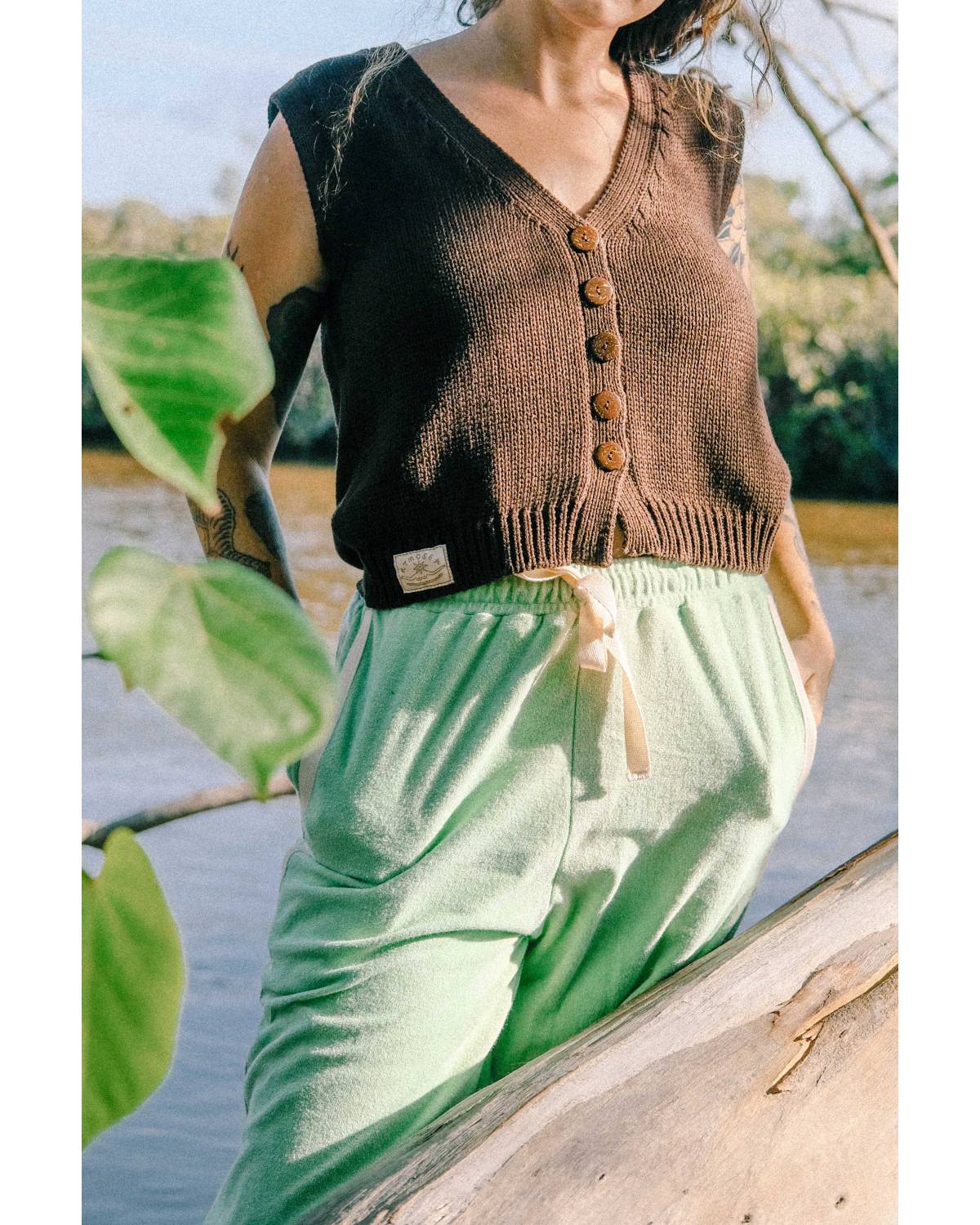 Model in Knit Vest, outdoor casual