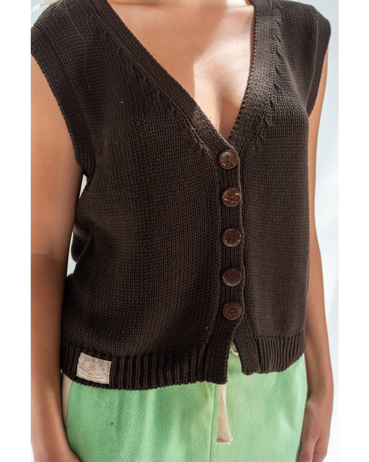 Close-up of Knit Vest in Brown