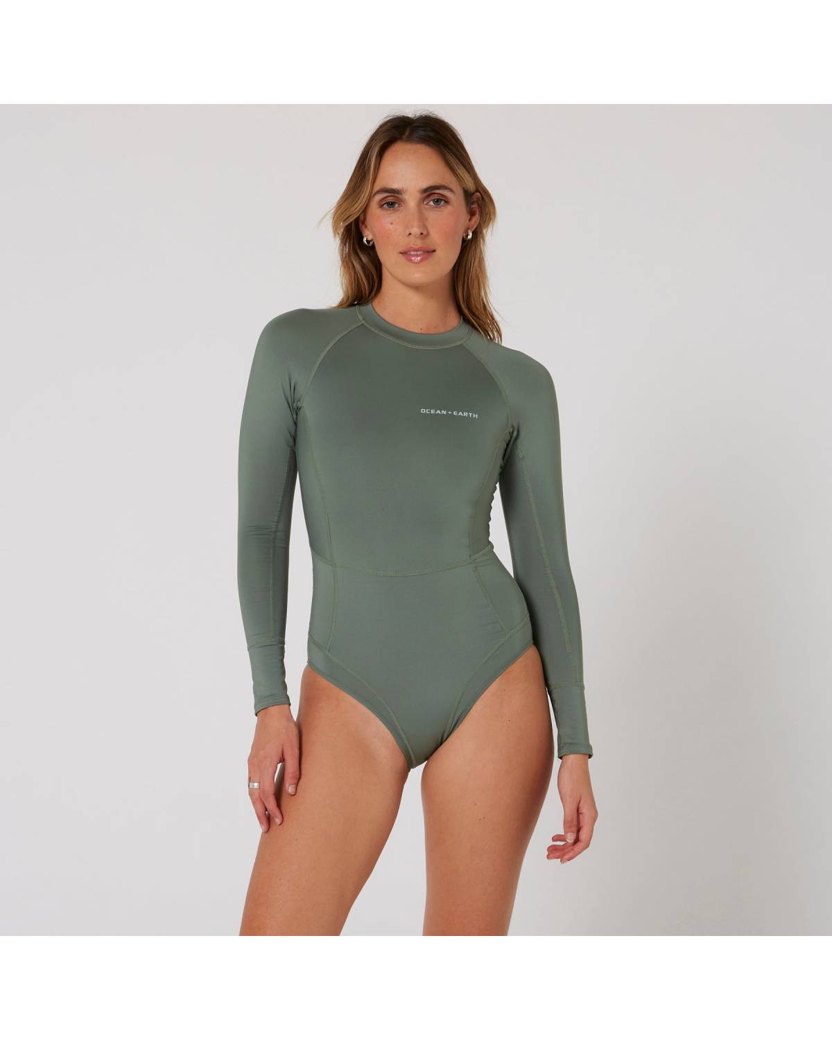 Ladies Oceana Long Sleeve Back Zip Lycra Suit - Olive
