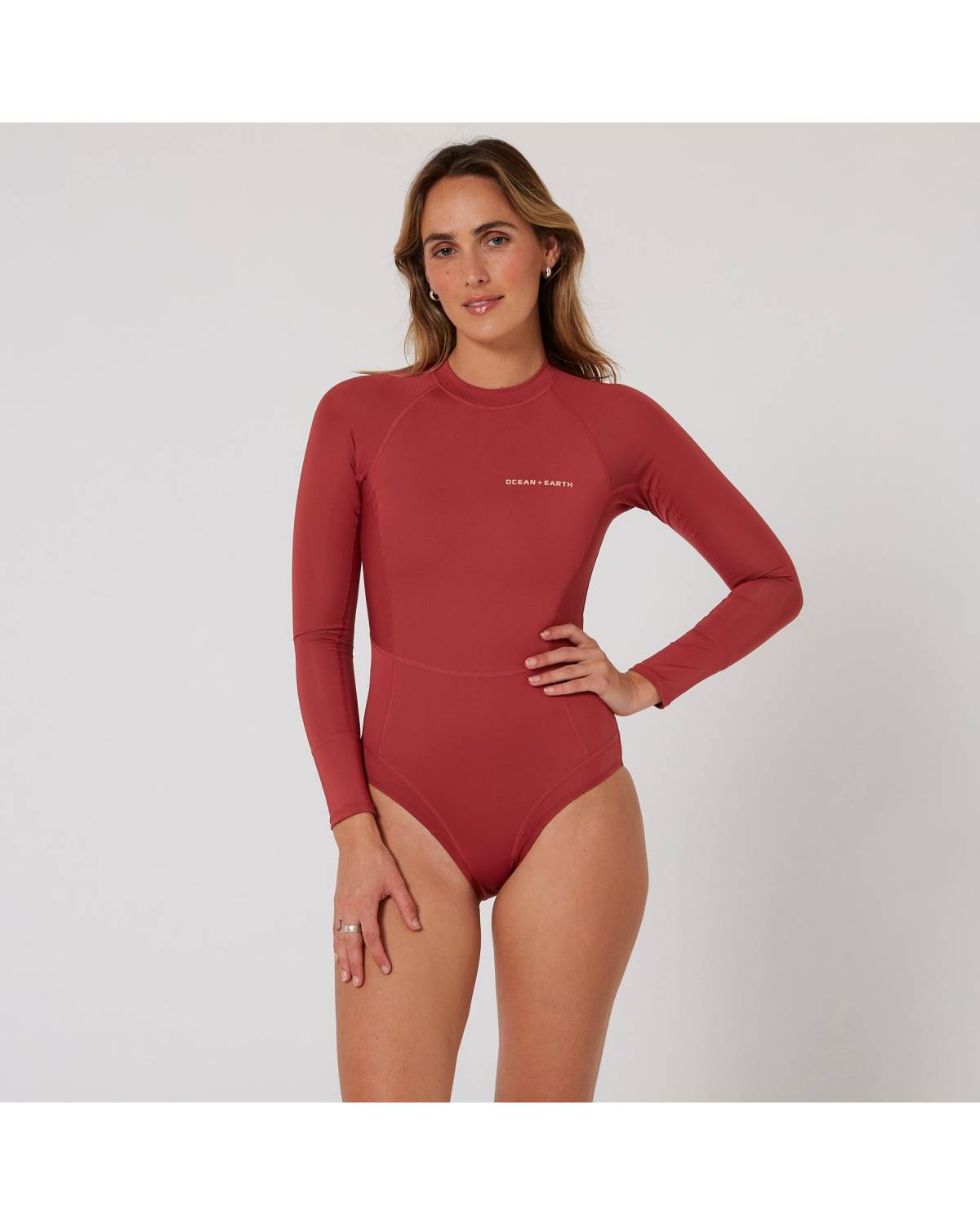 Ladies Oceana Long Sleeve Back Zip Lycra Suit - Redwood