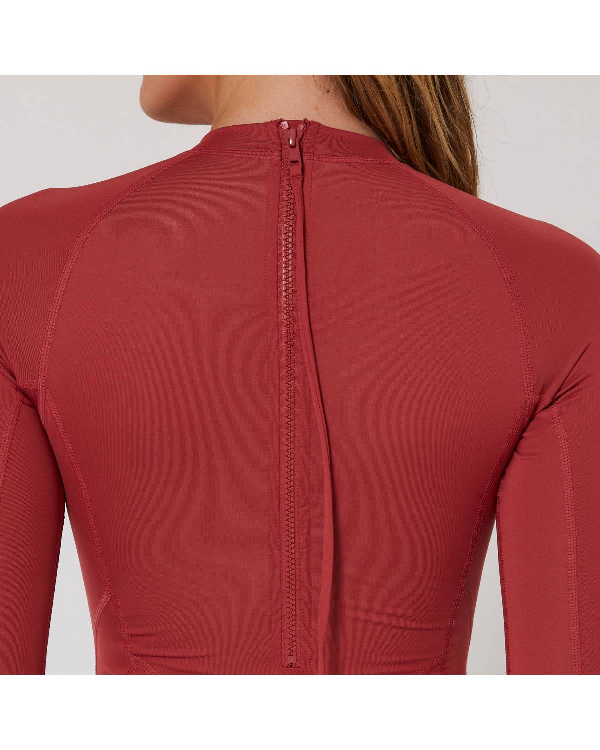 Ladies Oceana Long Sleeve Back Zip Lycra Suit - Redwood