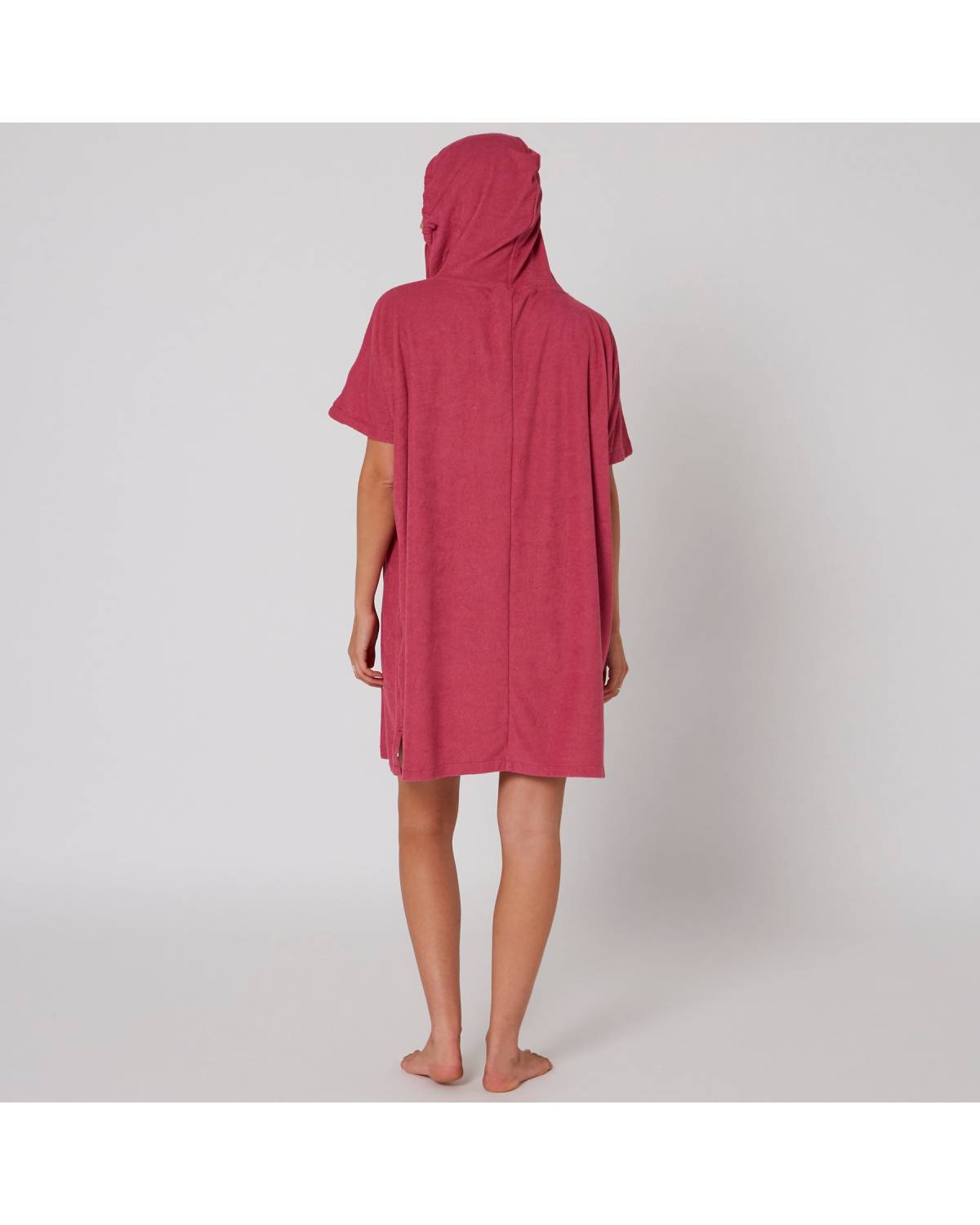 Ladies V Neck Hooded Poncho - Mauve 