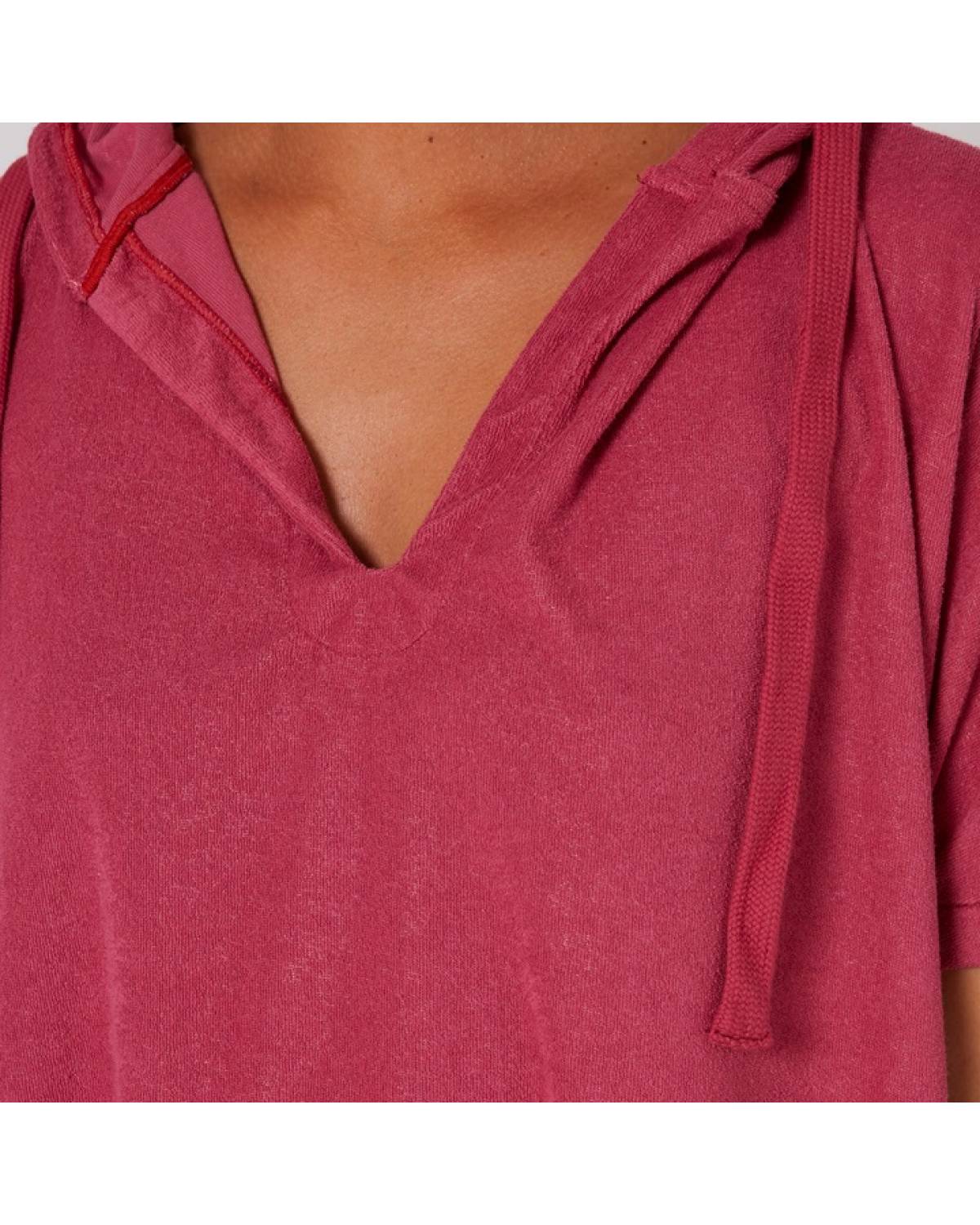 Ladies V Neck Hooded Poncho - Mauve 