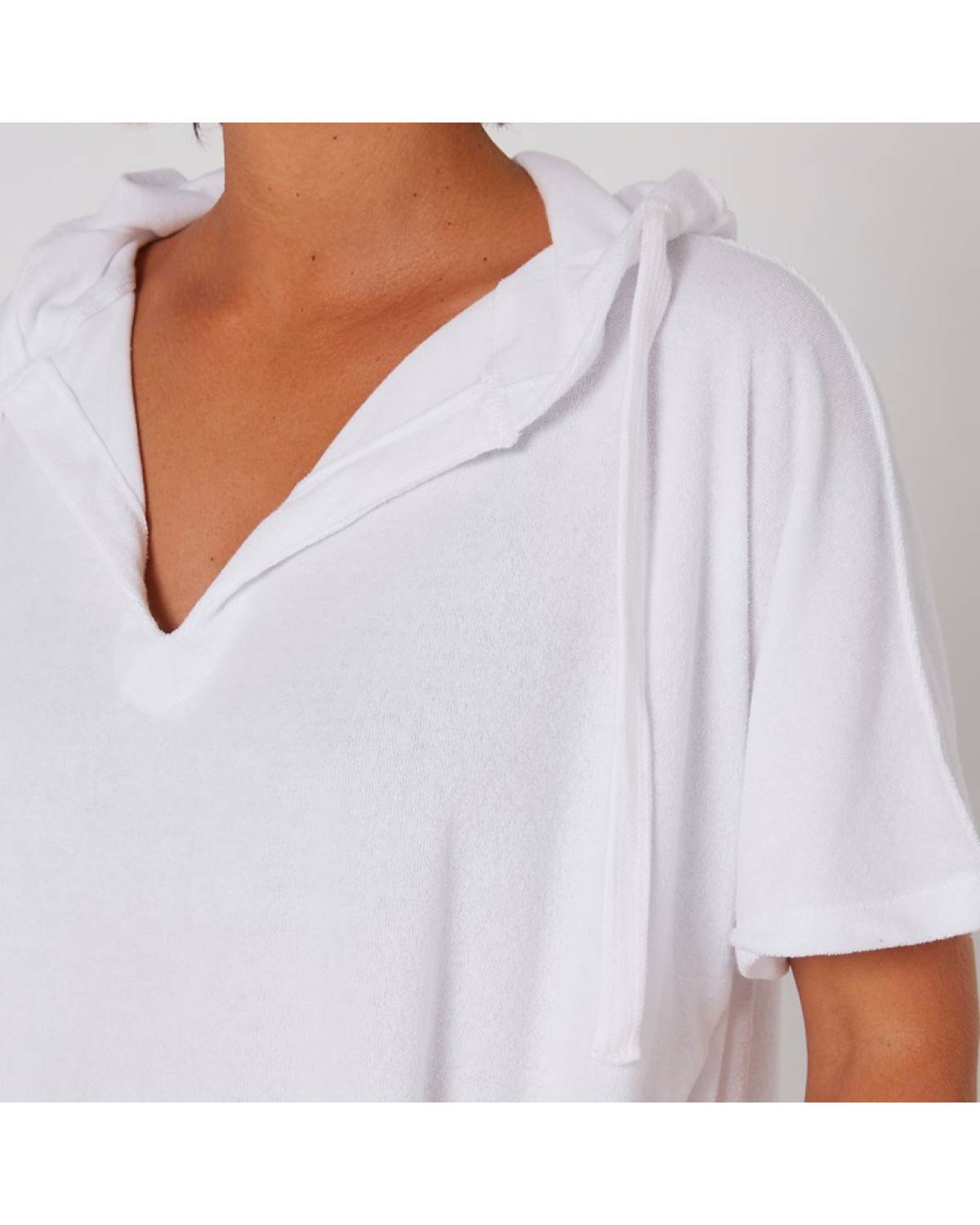 Ladies V Neck Hooded Poncho - White