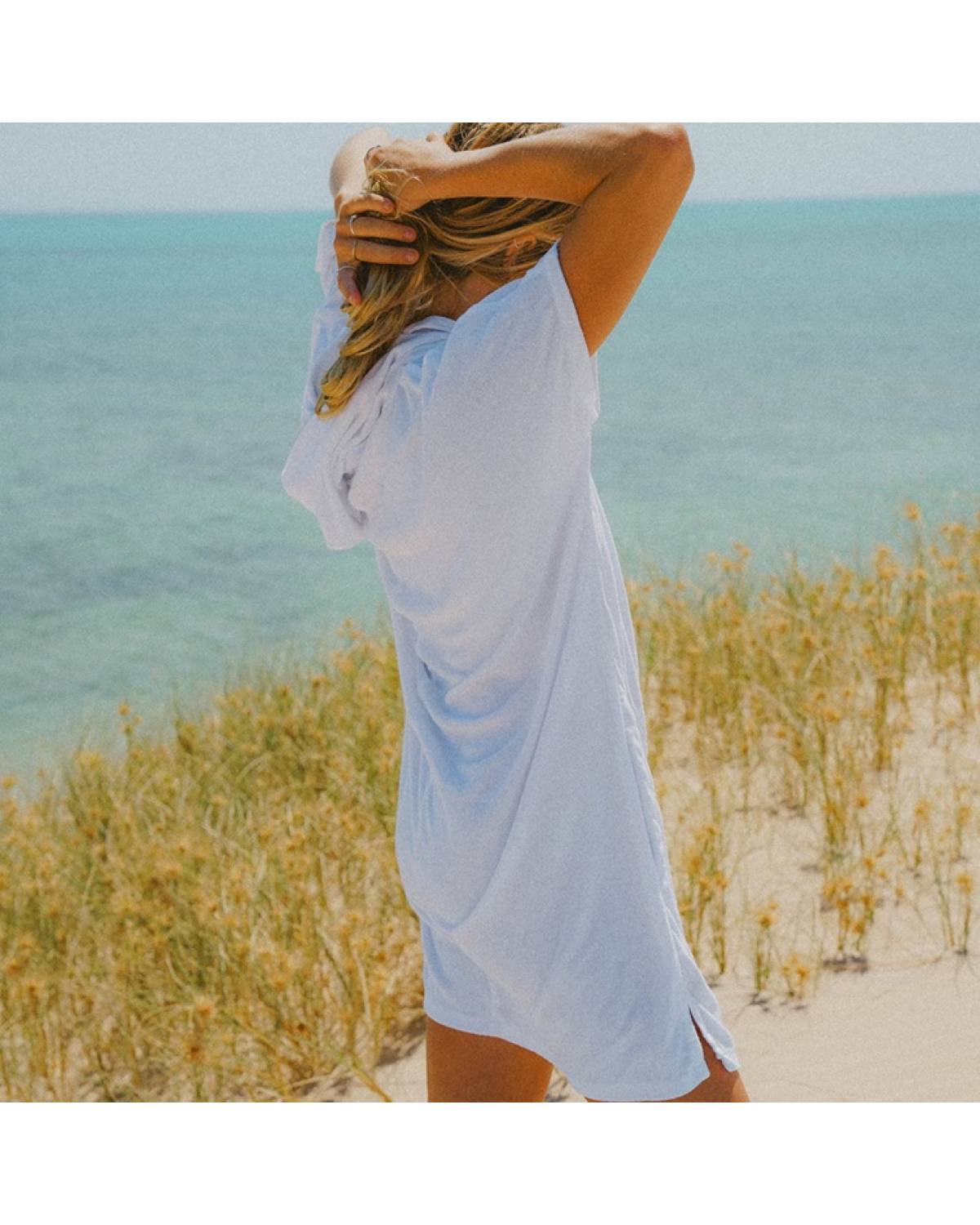 Ladies V Neck Hooded Poncho - White
