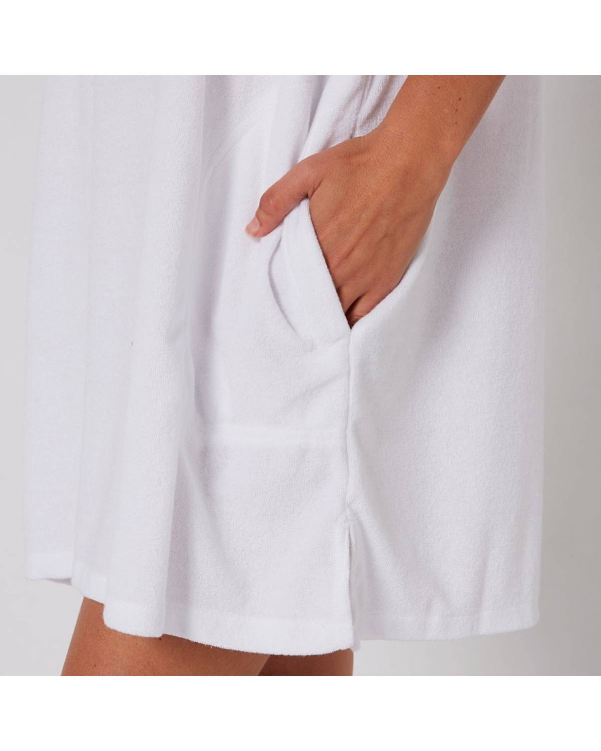 Ladies V Neck Hooded Poncho - White