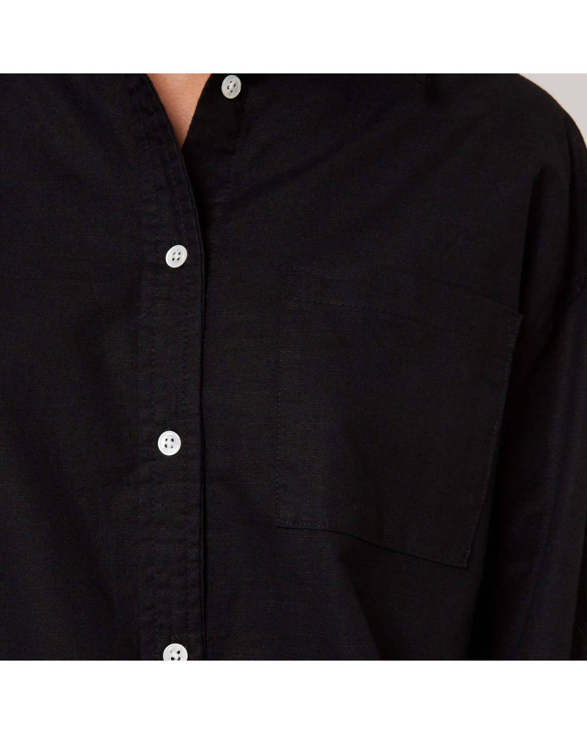 Linen OS LS Shirt Dress - Black
