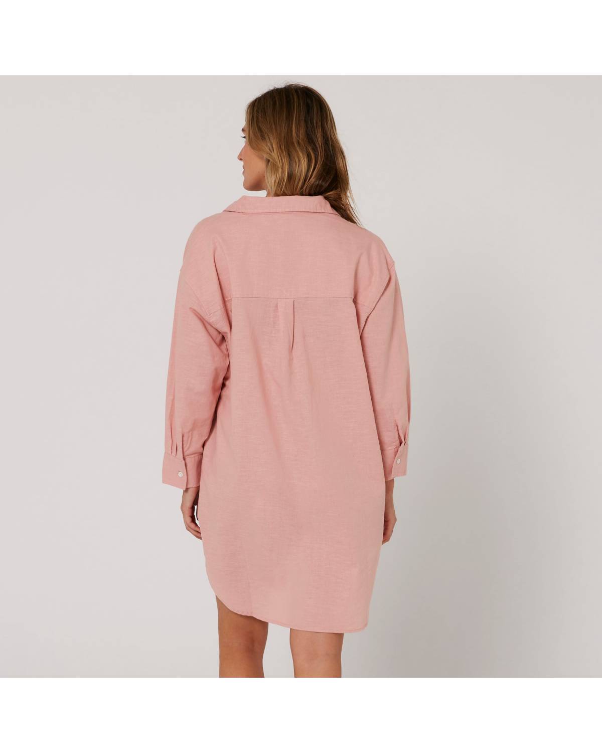 Linen OS LS Shirt Dress - Misty Rose
