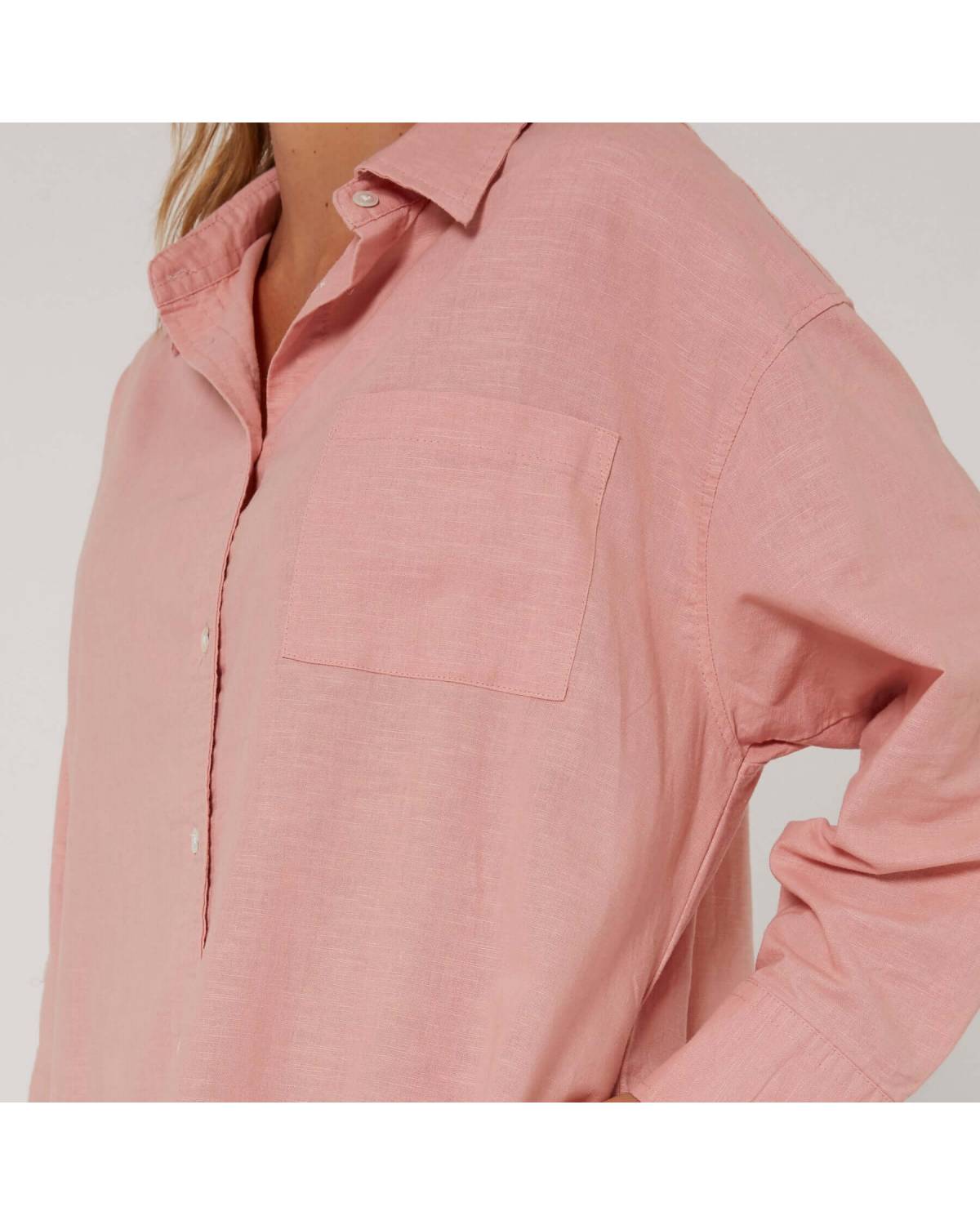 Linen OS LS Shirt Dress - Misty Rose