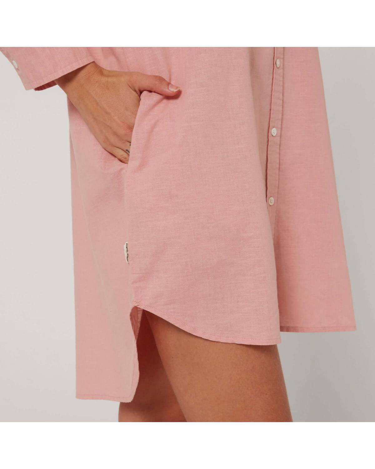 Linen OS LS Shirt Dress - Misty Rose