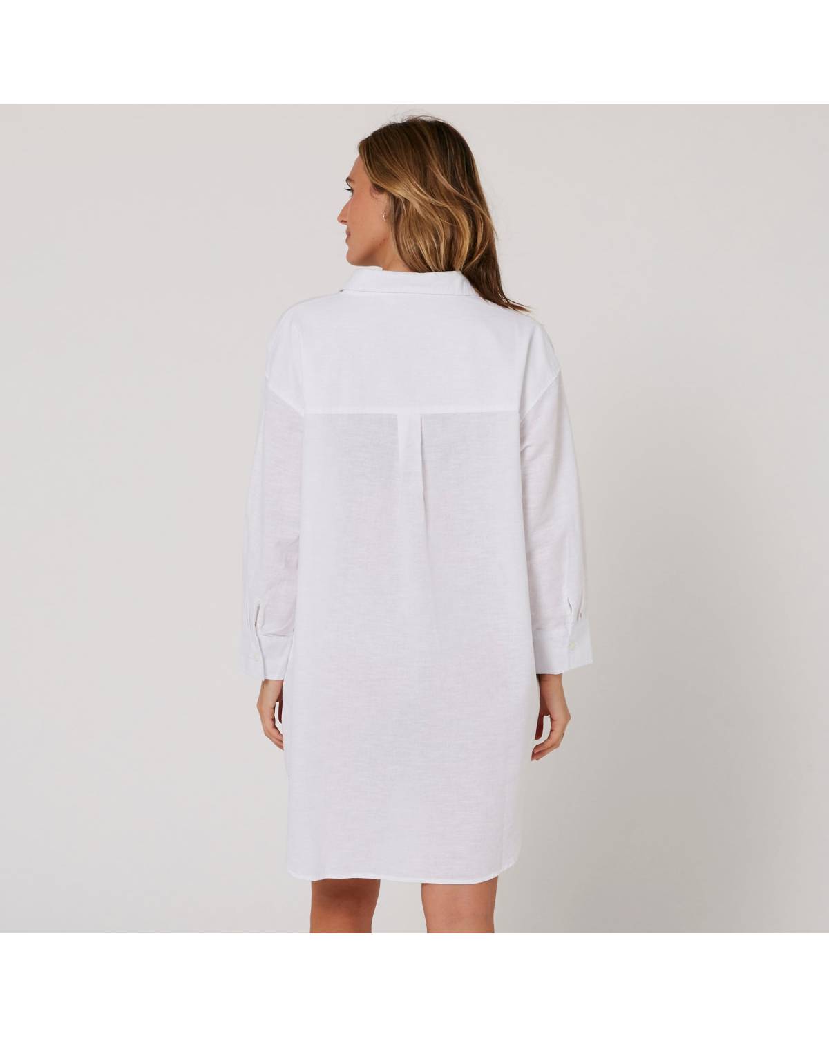 Linen OS LS Shirt Dress - White