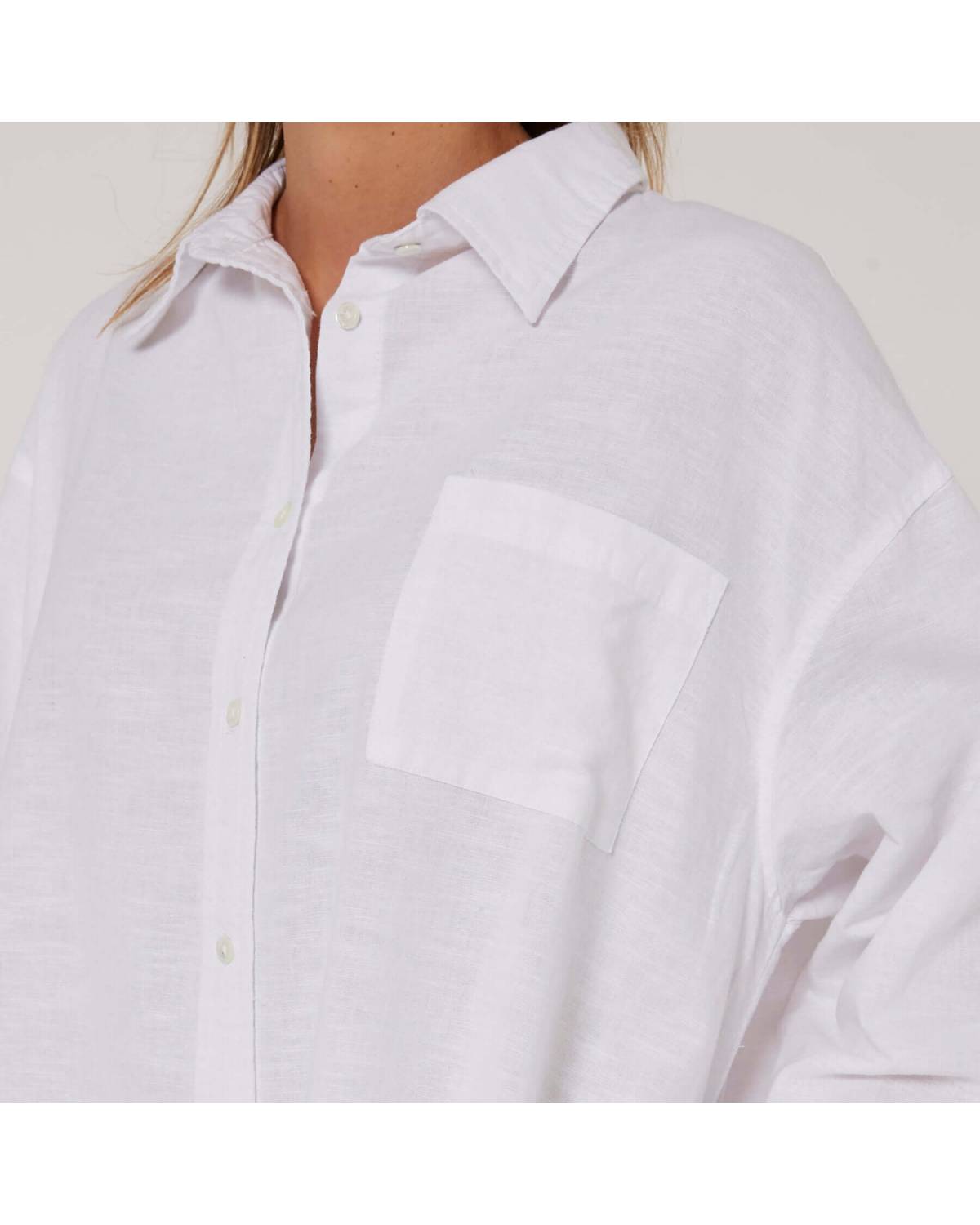 Linen OS LS Shirt Dress - White
